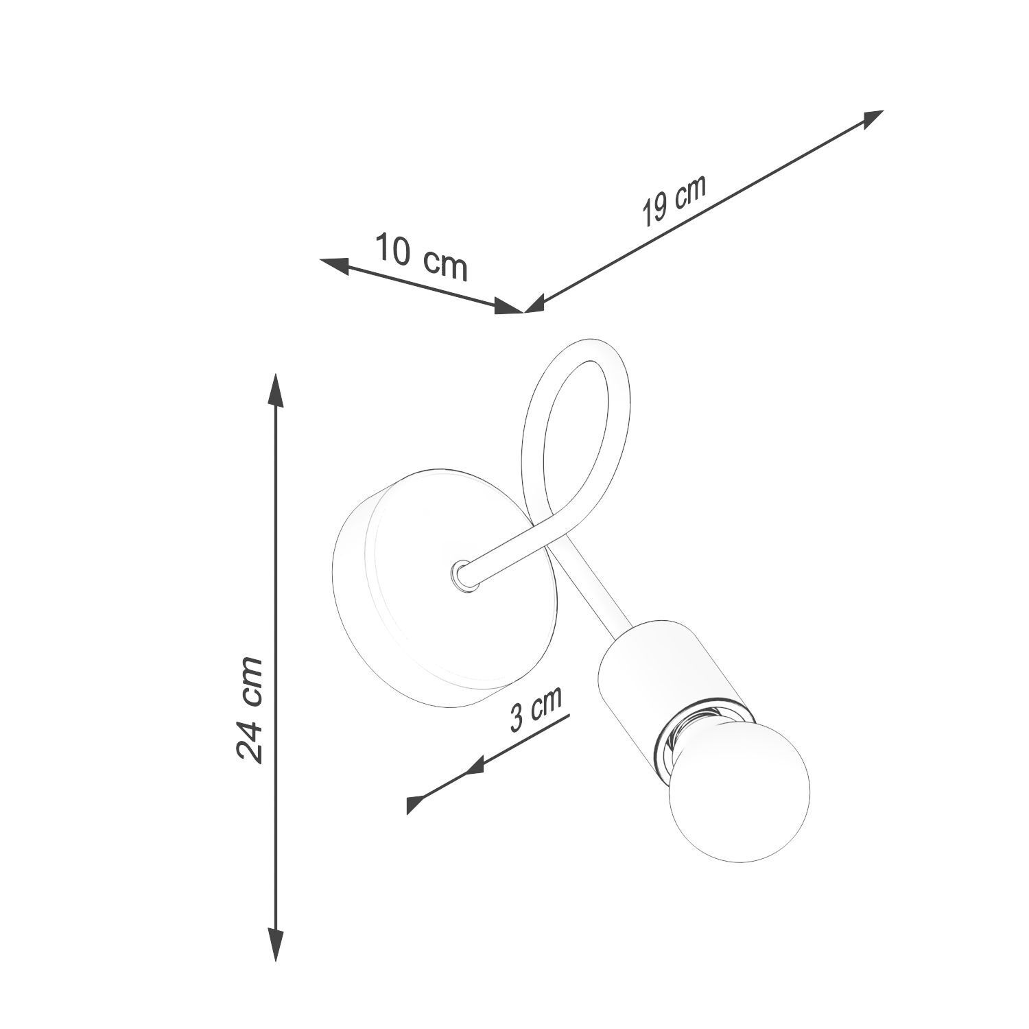 Wandleuchte mit Arm Holz Stahl Schwarz E27 H:24 cm wandhalter, wandclip, deko-beleuchtung, lampensockel, kopfstütze