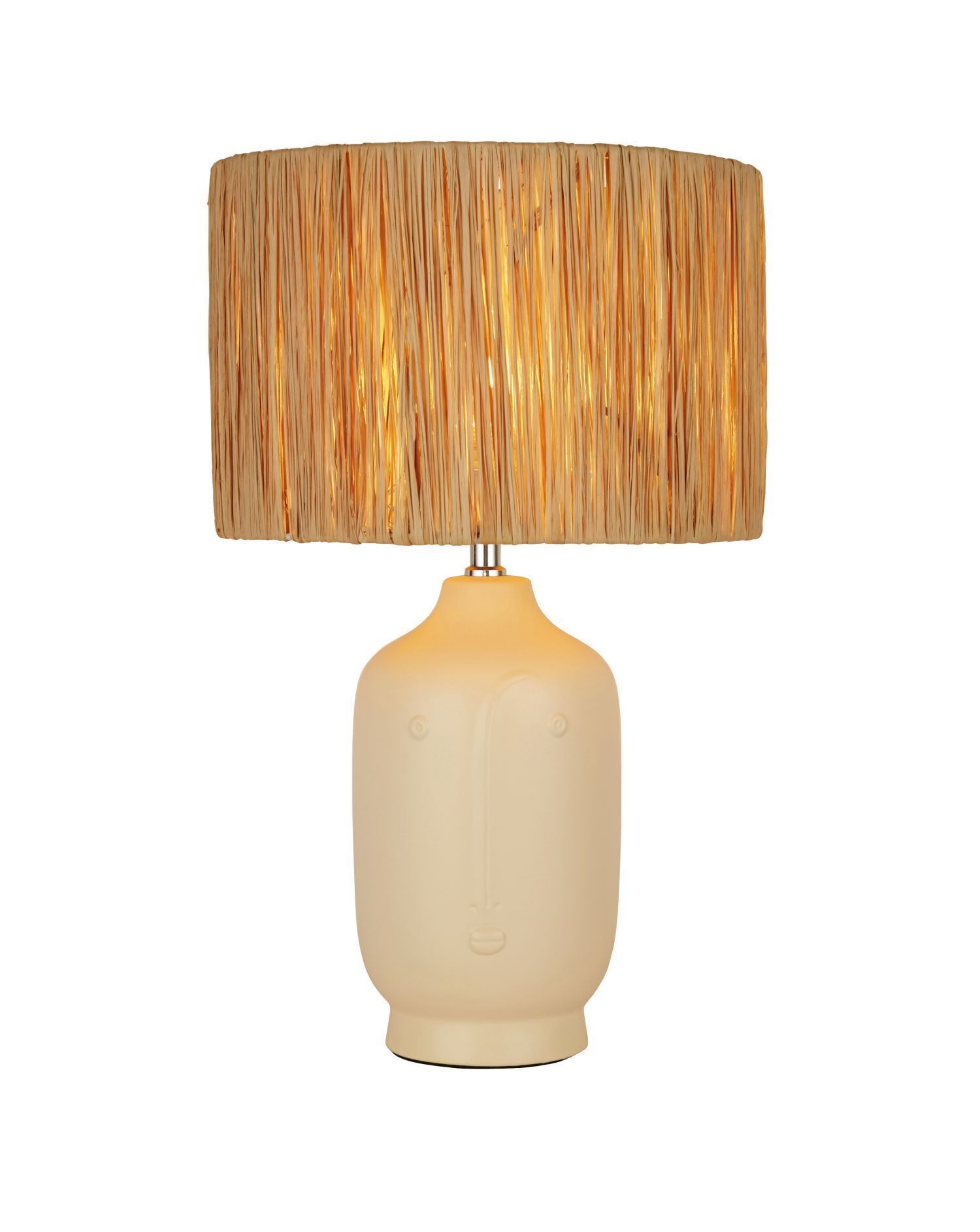 Tischleuchte Keramik Bast Creme Natur E27 48 cm Boho Lampe, Tischlampe, Lampenschirm