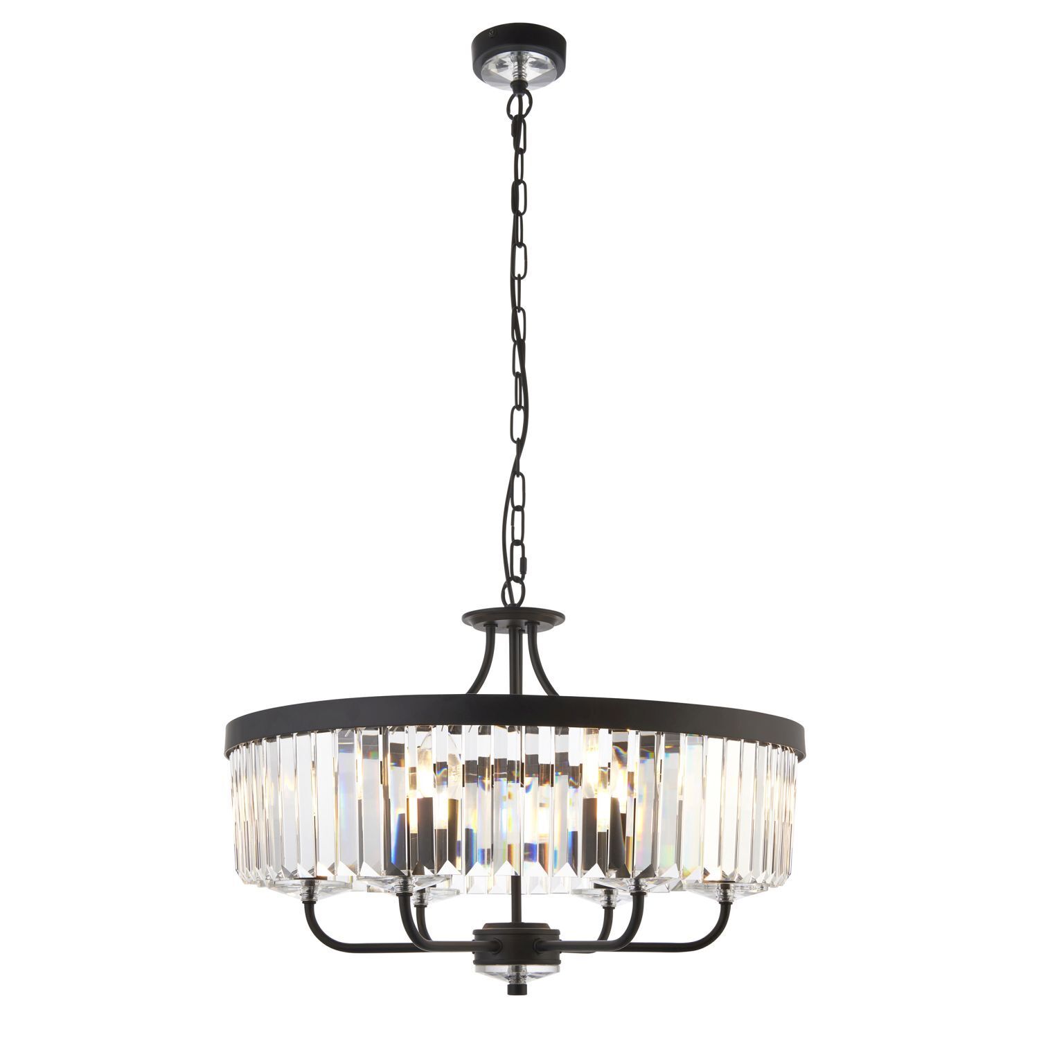 Lampe à suspendre noire cristal métal Ø 55 cm Art Déco 6x E14