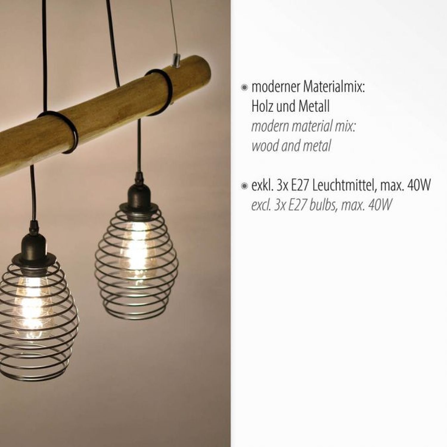 Suspensions E27 90 cm Noir Naturel Vintage Lampe, Leuchte, Kronleuchter