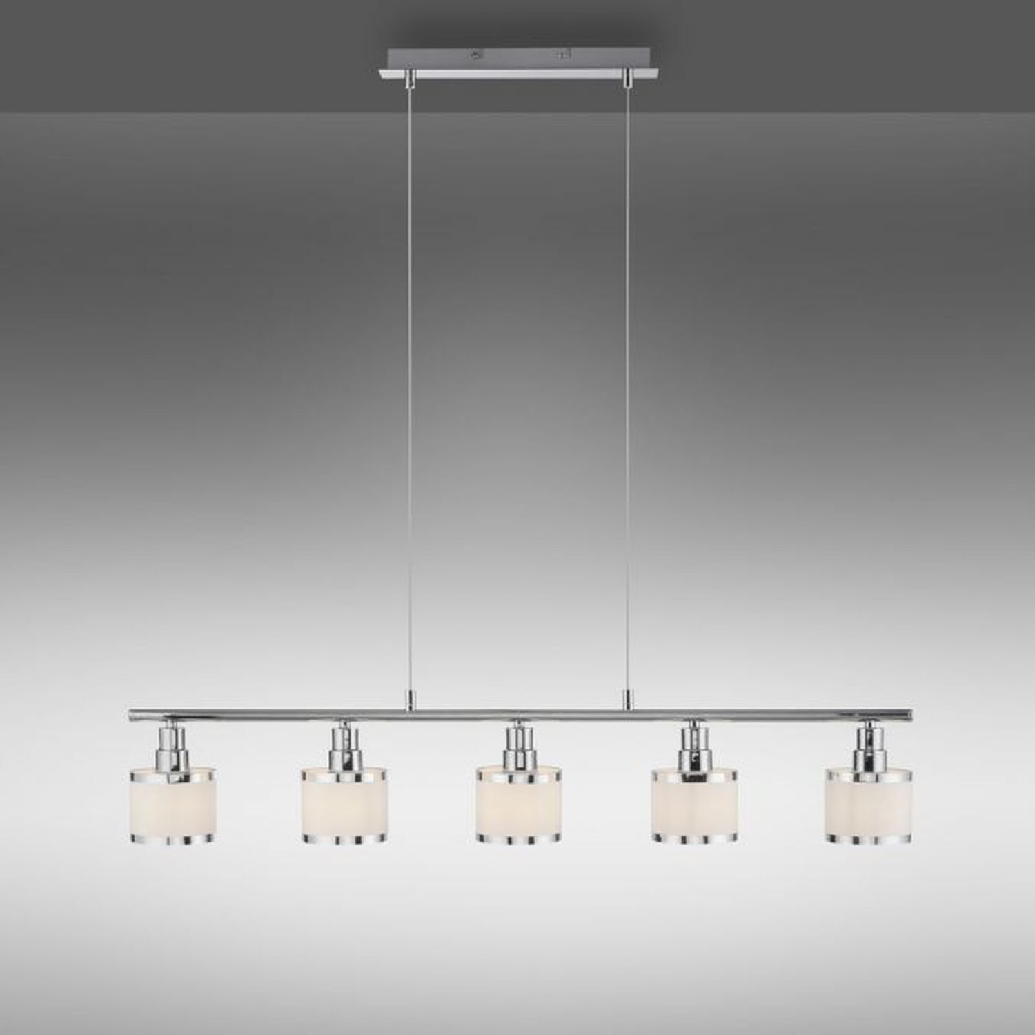 Lange Pendelleuchte Metall Chrom 5-flammig E14 90 cm Leuchte, Beleuchtung, Drinnen, Zimmer, Duscharmatur