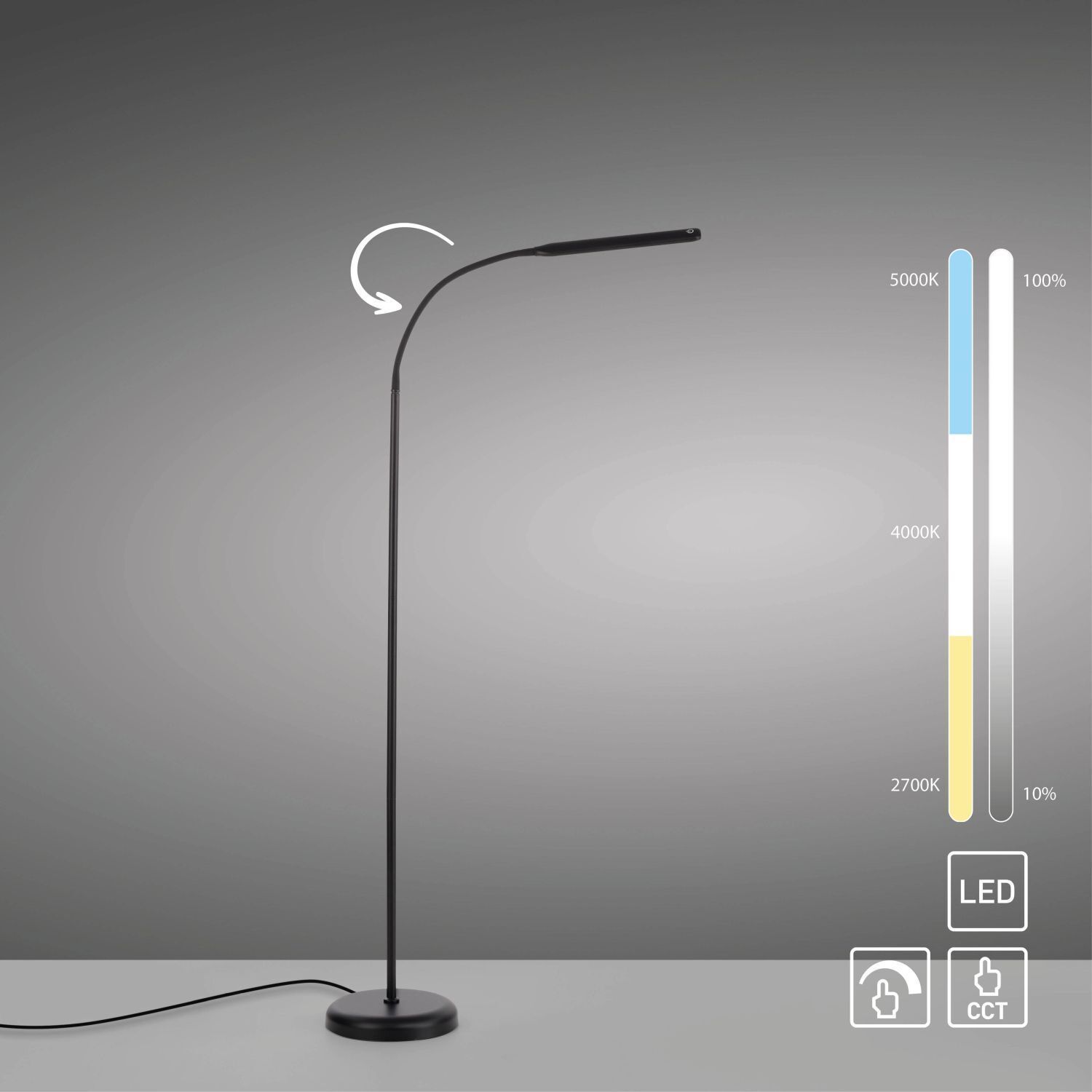 LED Stehleuchte Metall Schwarz Touch 125 cm verstellbar Lampe