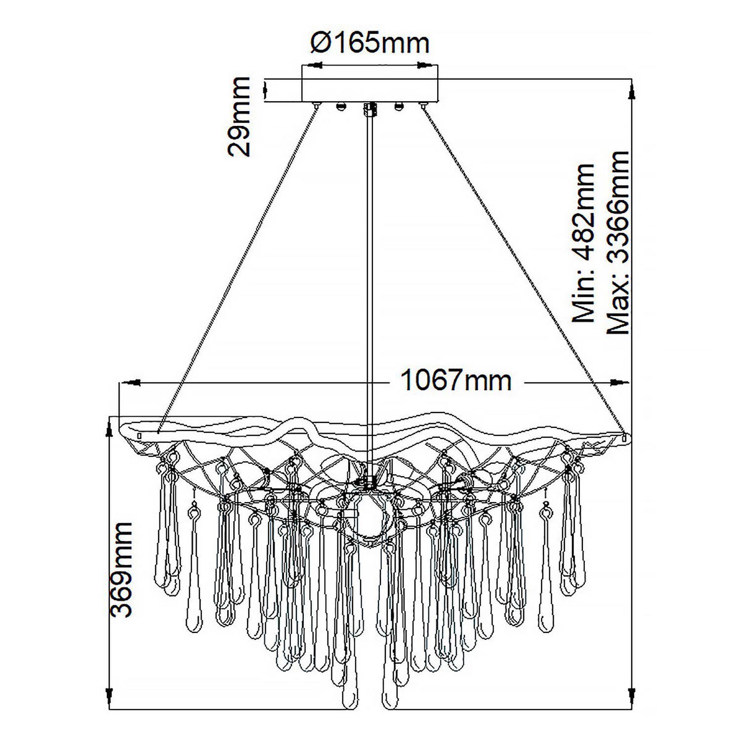 Hängeleuchte Kristall Metall 106,7 cm lang in Gold 8x E14 Diagramm, Handlung