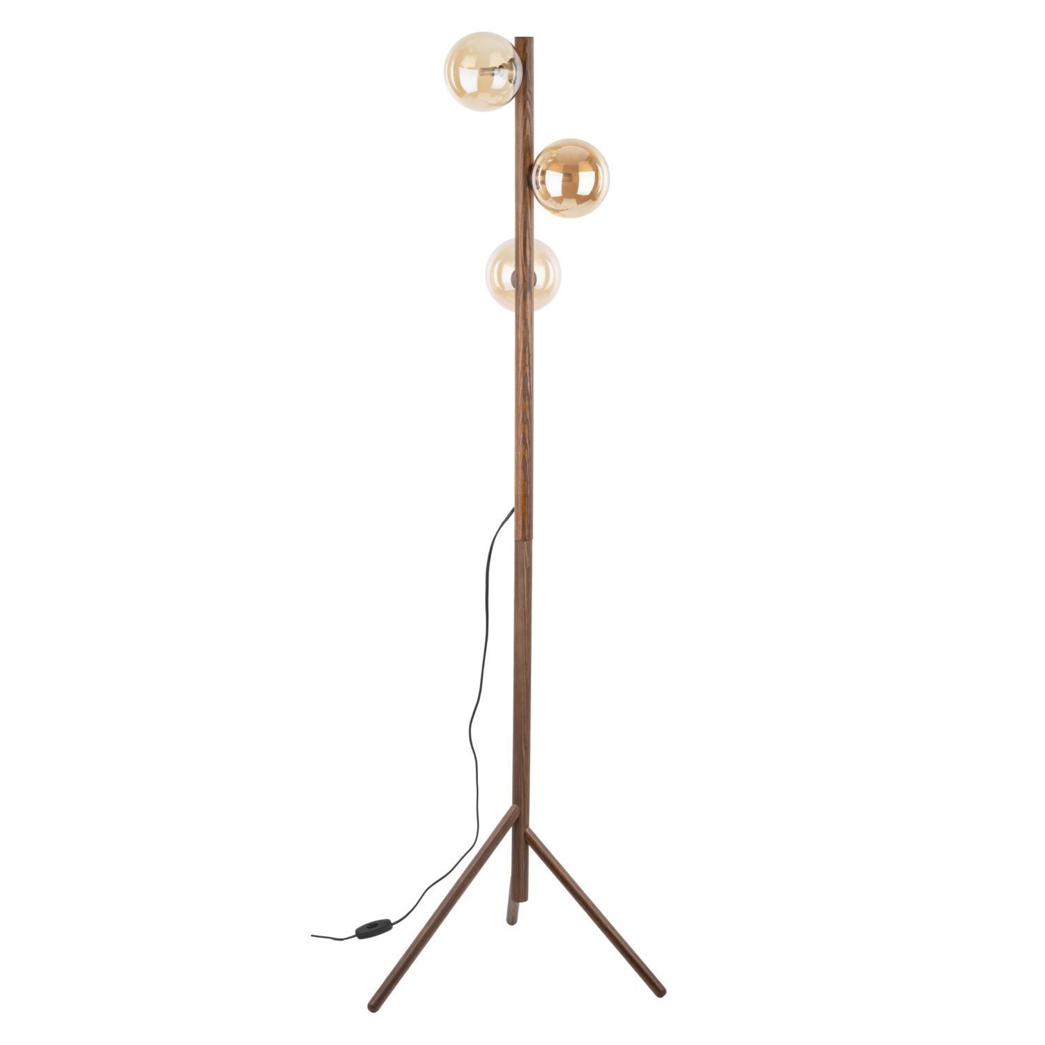 Stehlampe, Holzständer, Schmuckleuchten, Globus-Glühbirnen, Standlampe