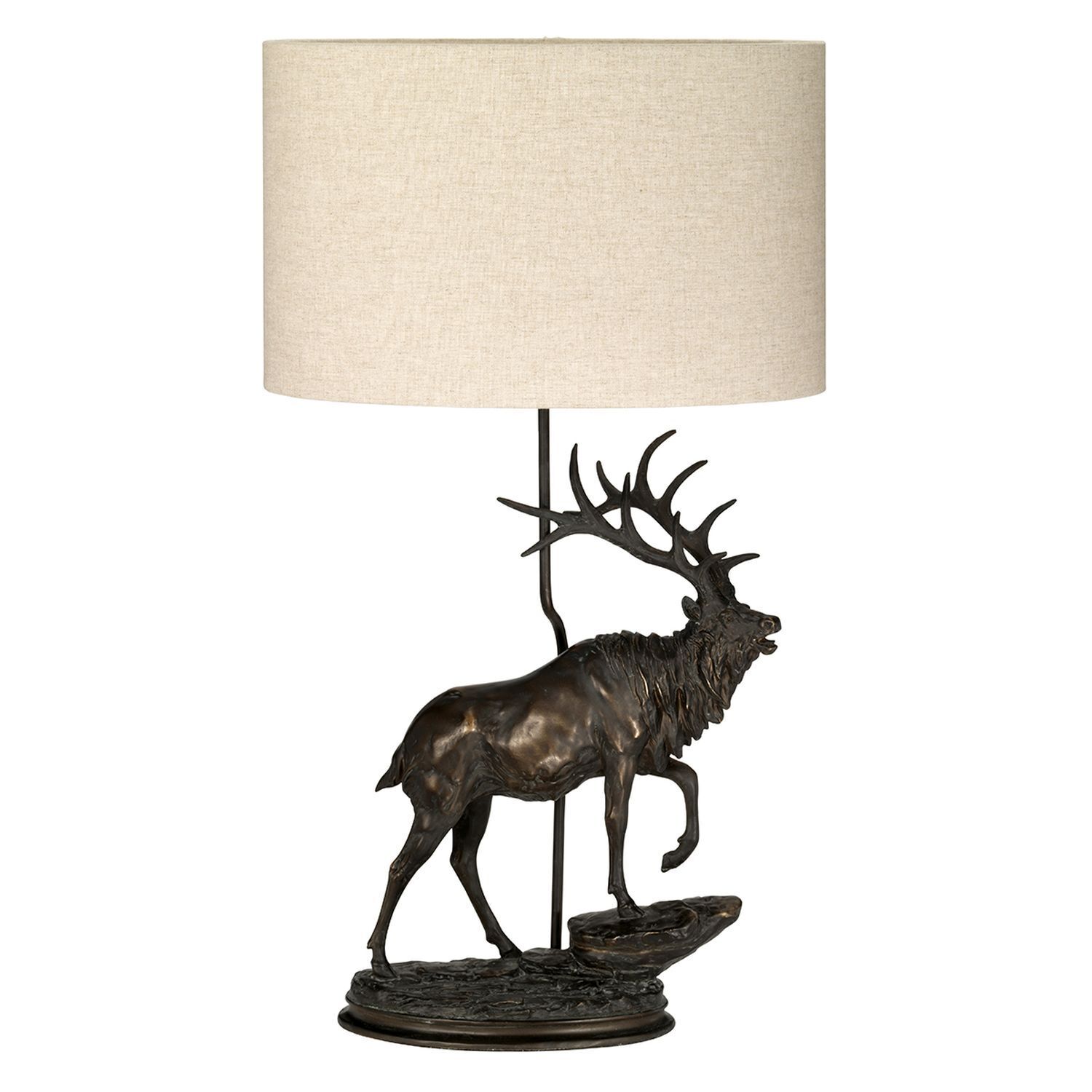 Lampe de table tissu Résine cerf 80cm bronze antique nature
