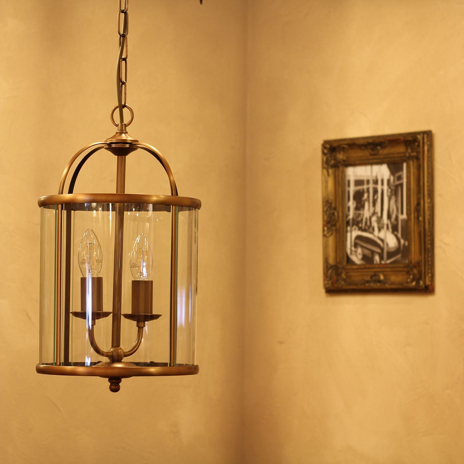 Lampe à suspendre verre métal en bronze L:23 cm E14 élégant
