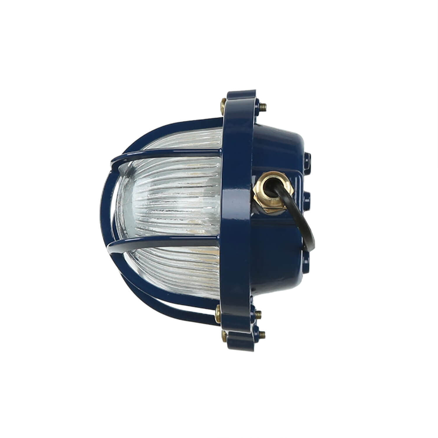 Wandlampe außen Keller Glas Echt-Messing E27 IP64 B: 21 cm Arbeitslicht, Rundscheinwerfer, Bau- oder Außenlicht, Metallgehäuse, blau