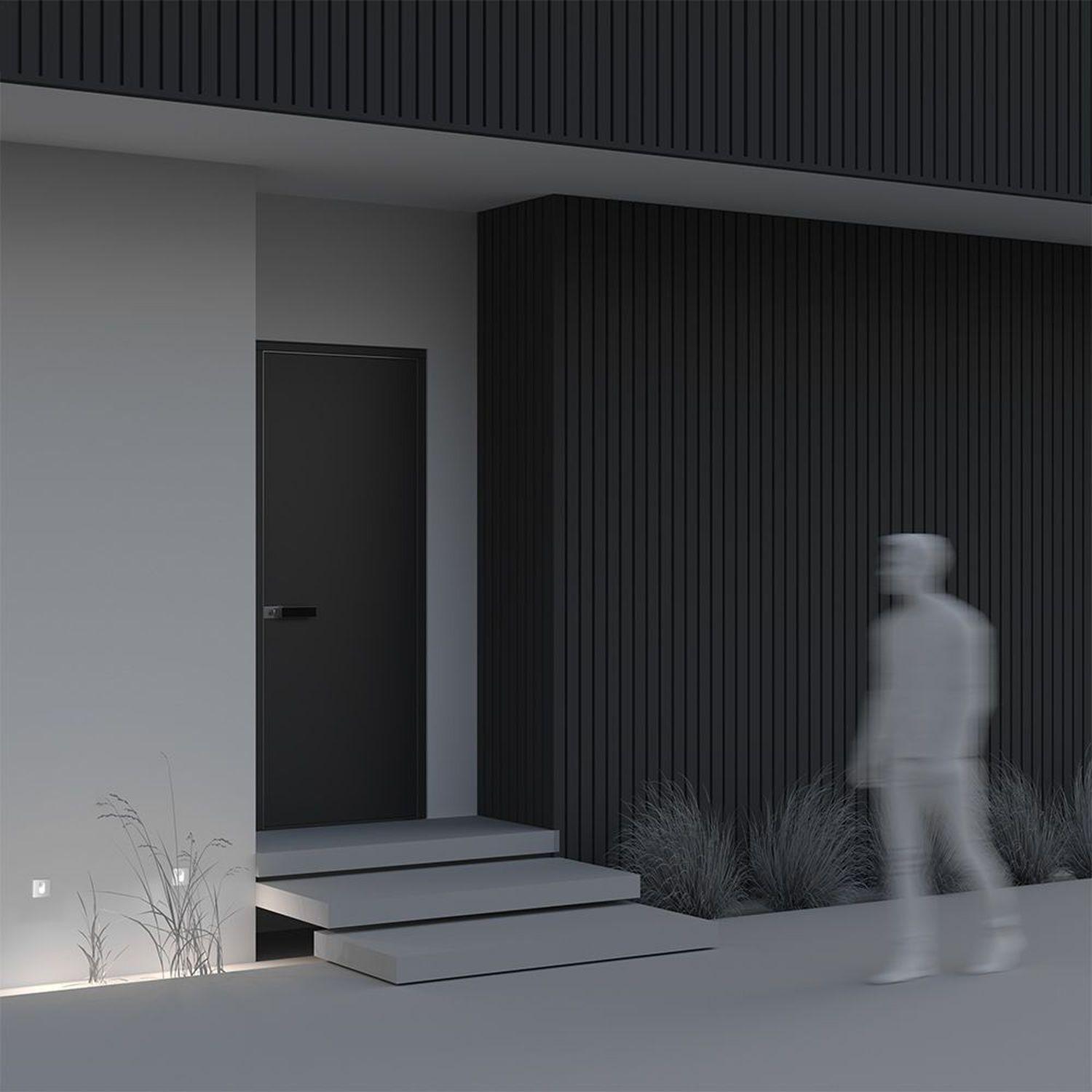 Türe, Eingang, Stufen, Außenwand, Beleuchtung