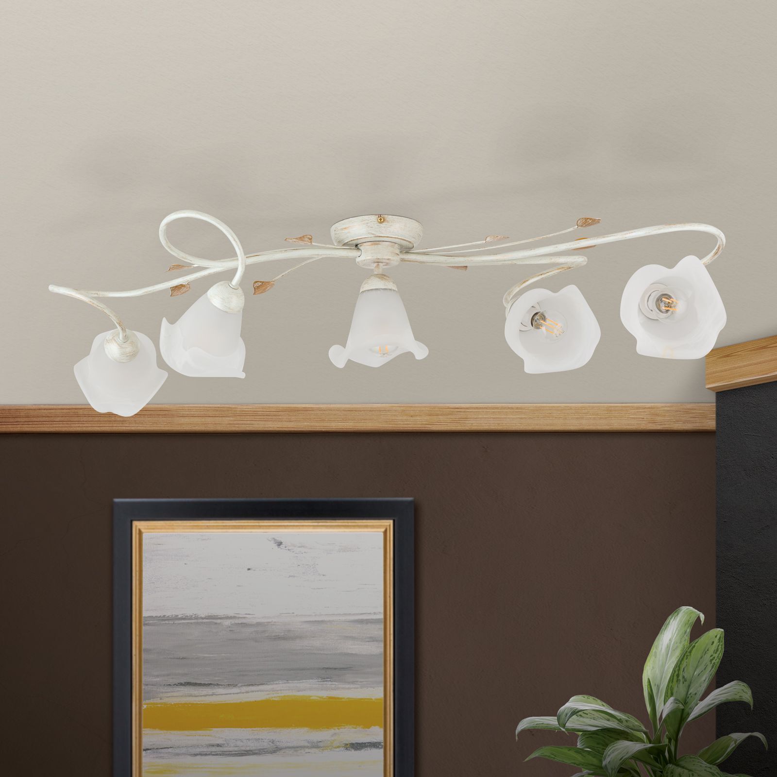 Deckenlampe Metall Glas E14 Landhausstil OSKAR deckenleuchte, feuchterkalk, kronleuchter-licht, wand-licht, lampenarm