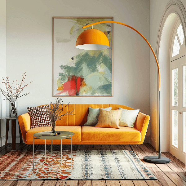 Retro Lampen Sofa, Orange, Velvet, Wohnzimmer, Standlampen