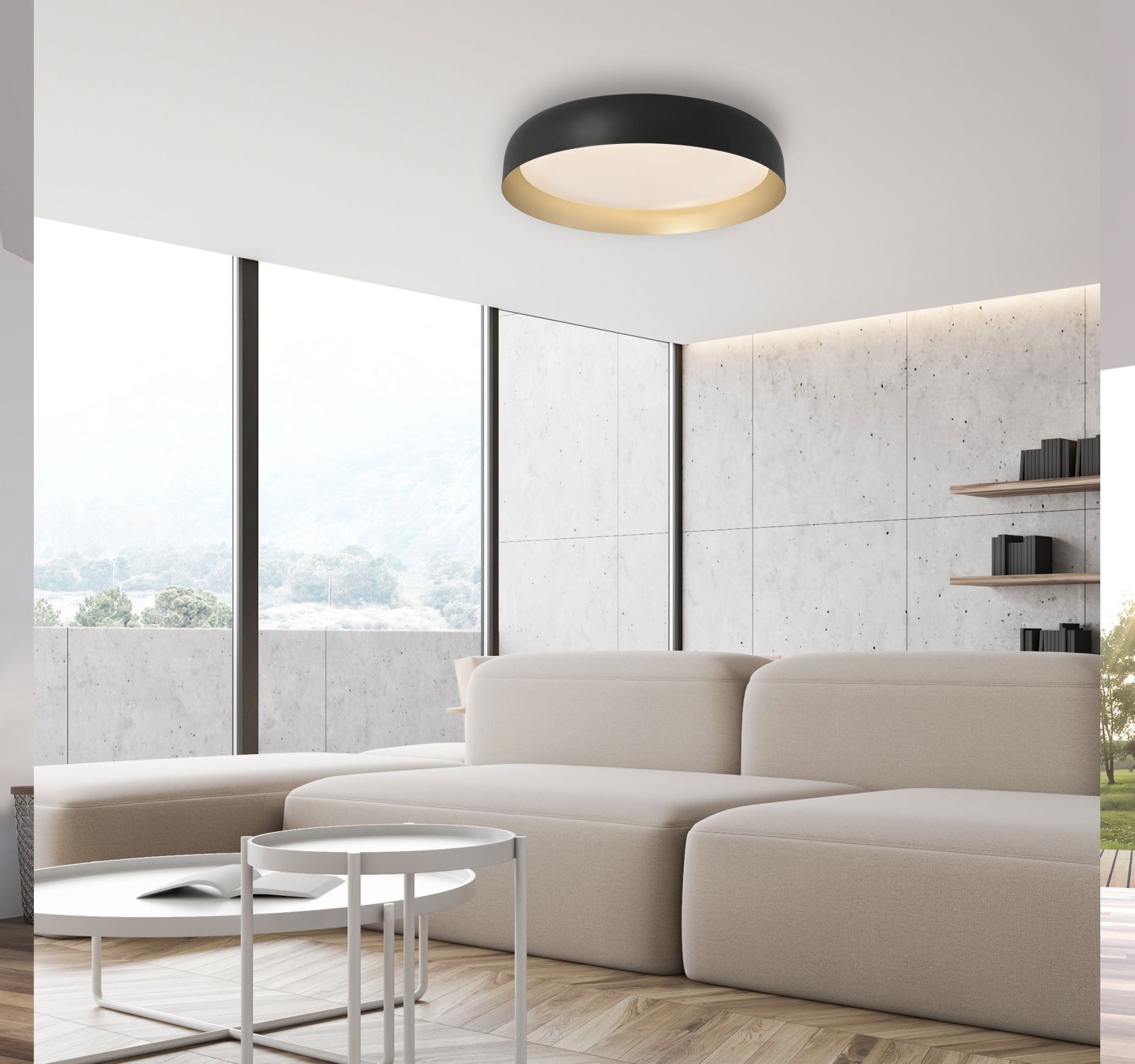 Dimmbare LED Deckenlampe Schwarz Gold Ø57 cm 3850 lm Wohnzimmer, Innenarchitektur, Couch, Deckenleuchte, Lampe