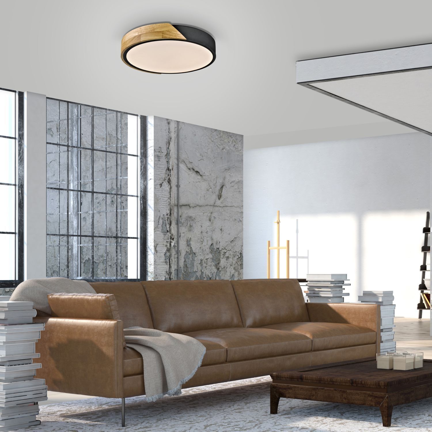 Lampe de plafonnier ronde LED bois Ø32 cm noir naturel 2520 lm