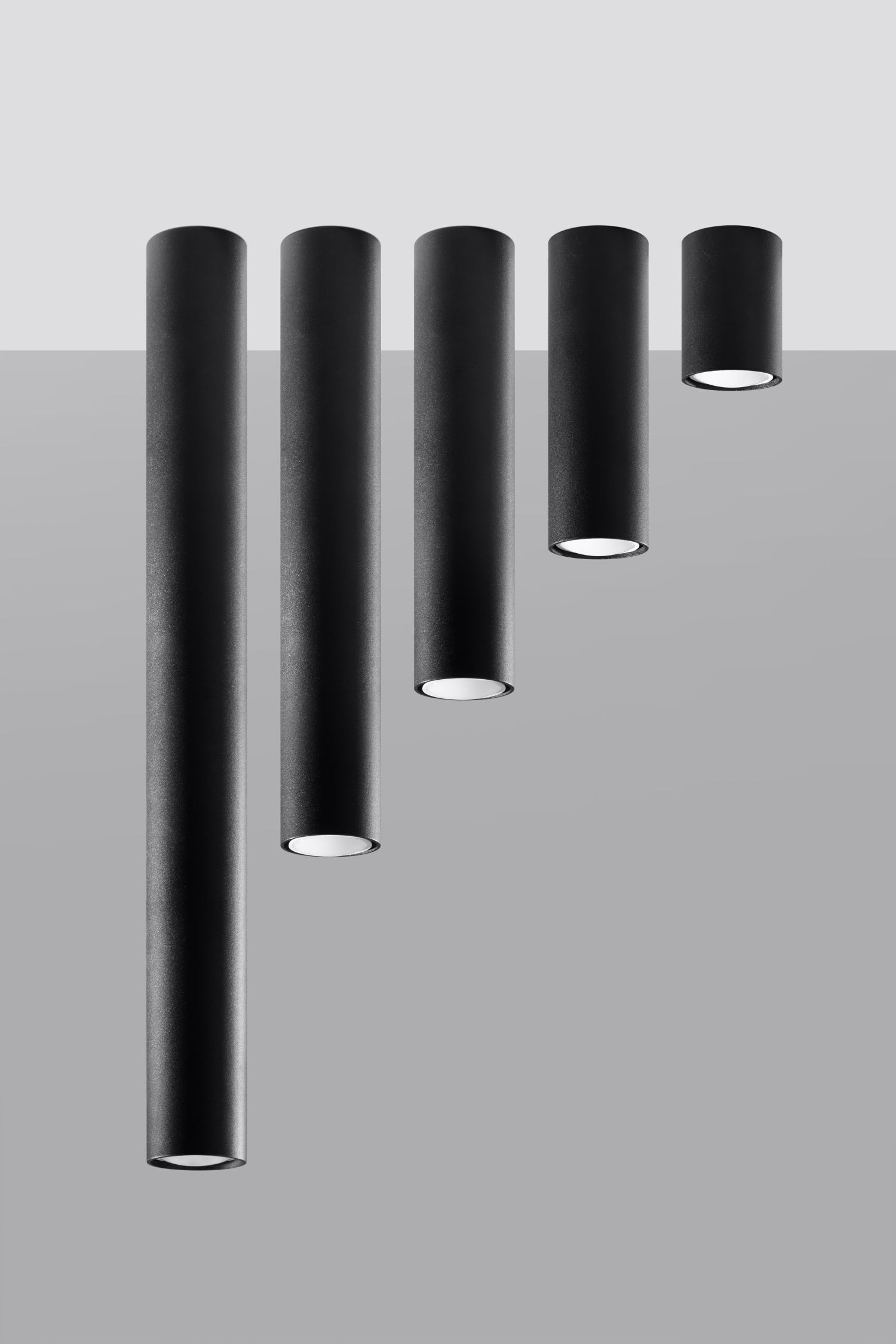 Plafonnier noir hauteur 60 cm Ø 6 cm cylindre GU10