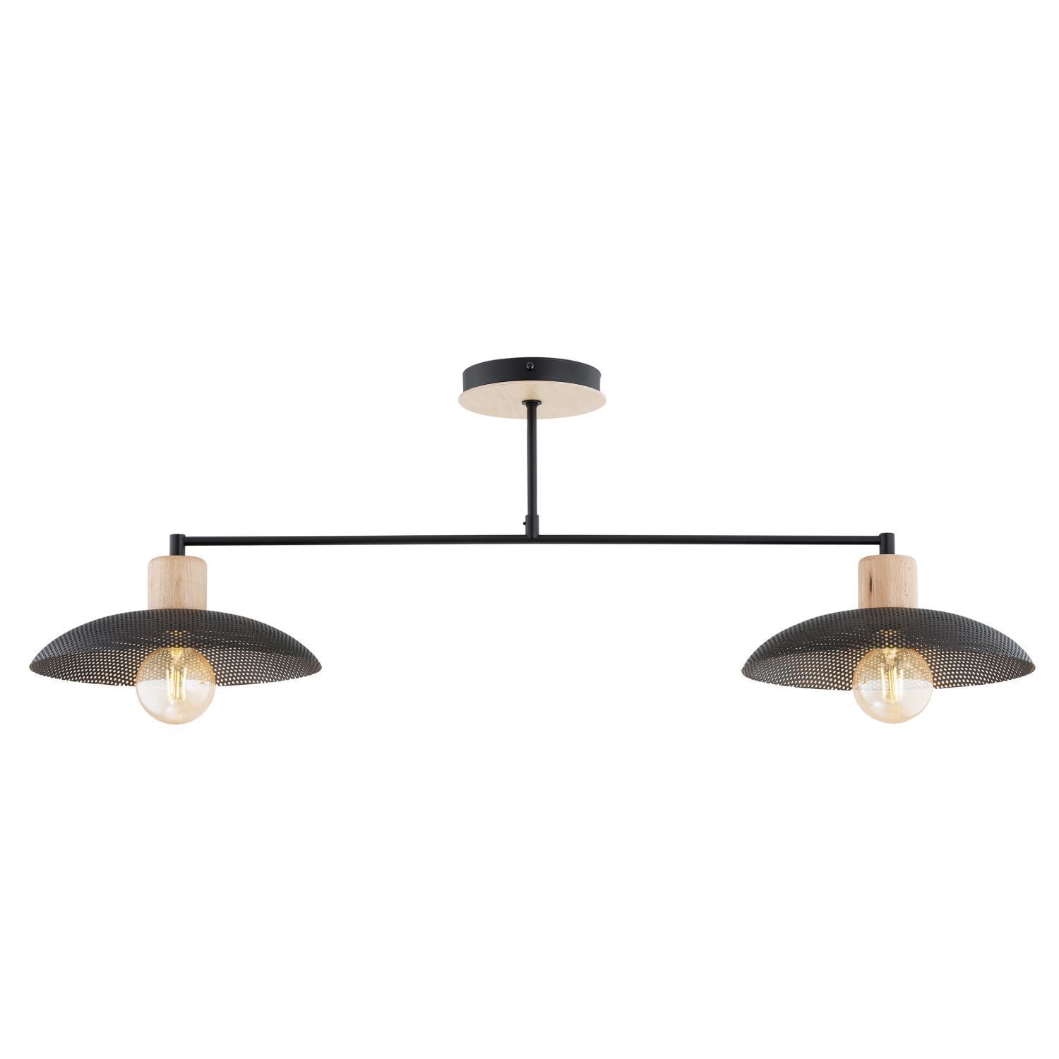 Plafonnier métal 100 cm noir imitation bois E27 2 flammes