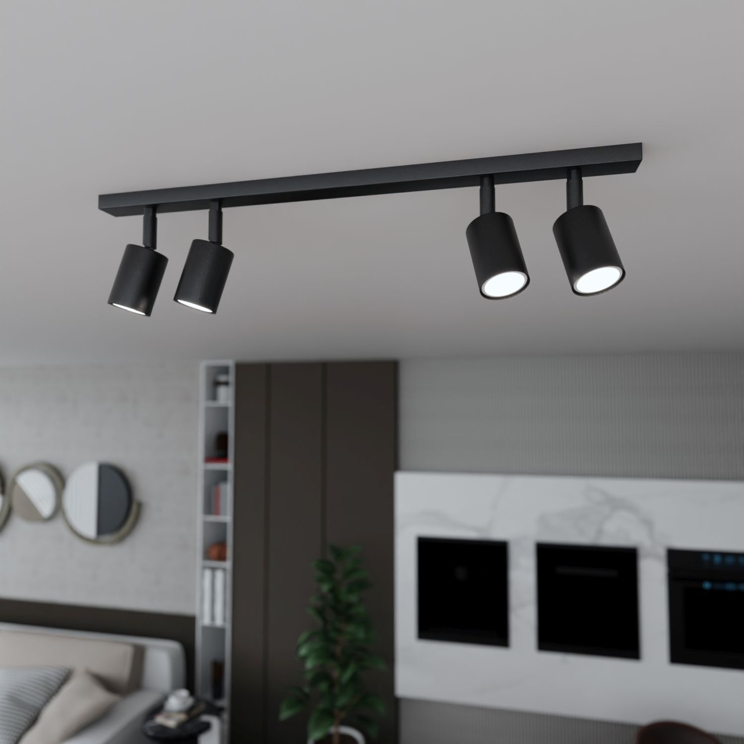 Deckenspot Metall Schwarz L: 70 cm schwenkbar GU10 4-flammig Lampe