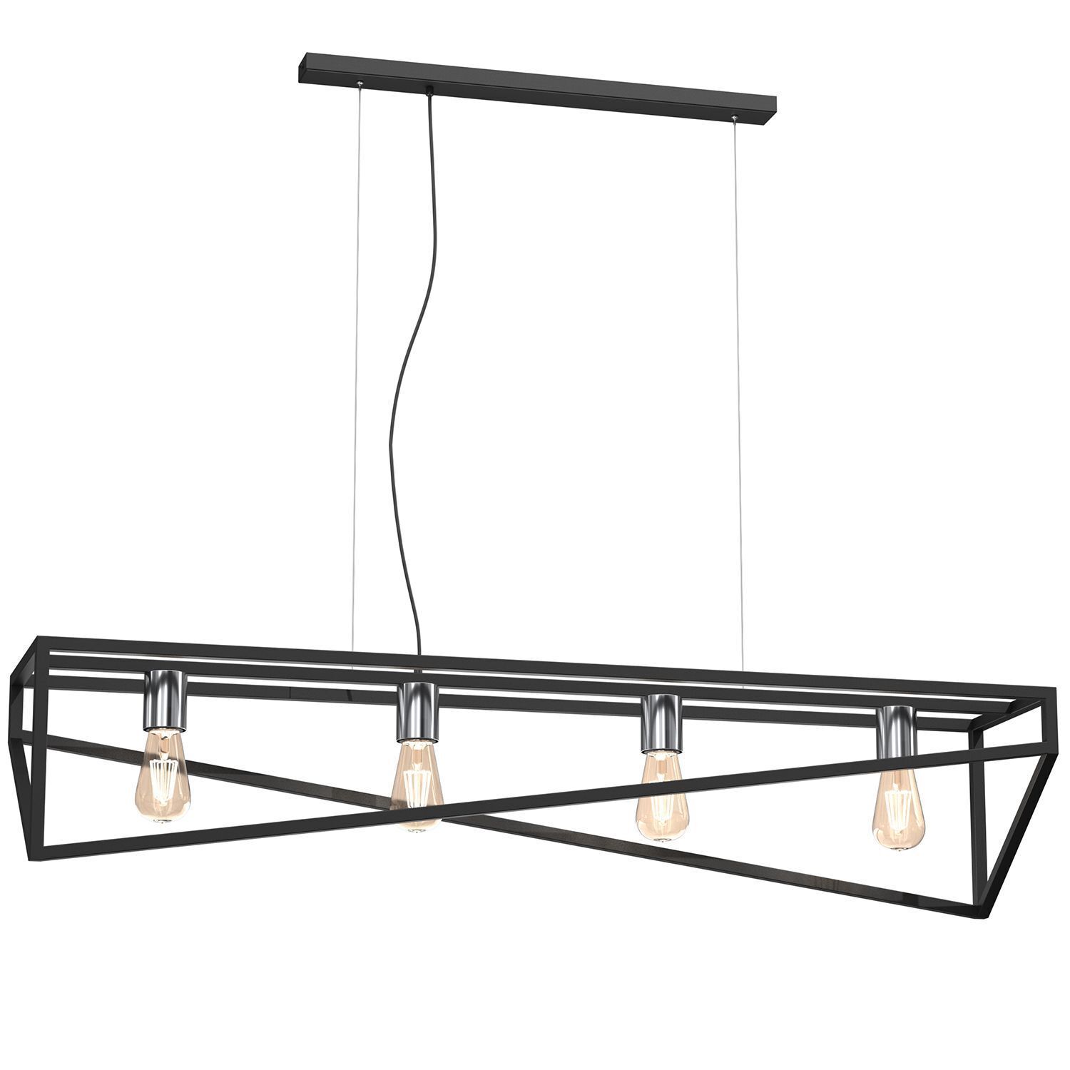 Lange Pendelleuchte Schwarz Chrom E27 100 cm Industrial