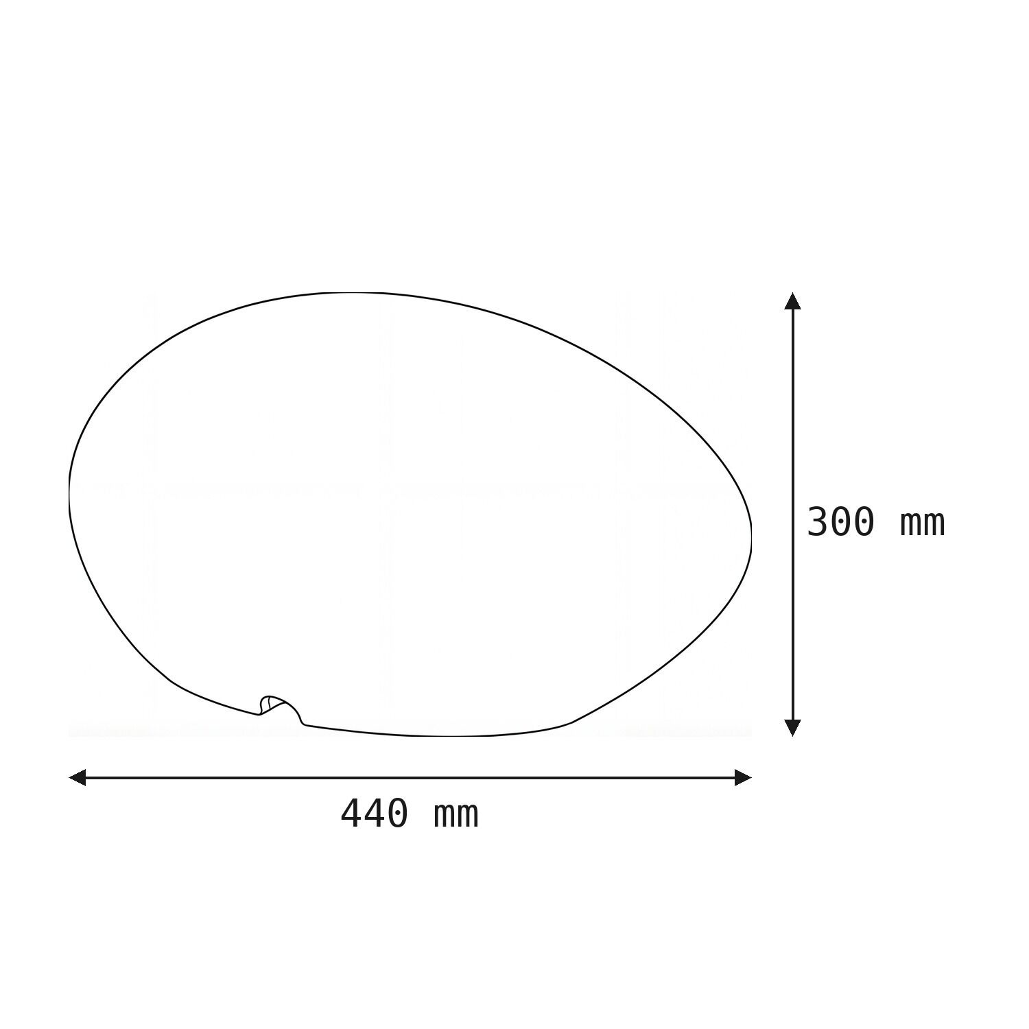 oval, eiförmig, Messung-440mm, Höhe-300mm, Diagramm