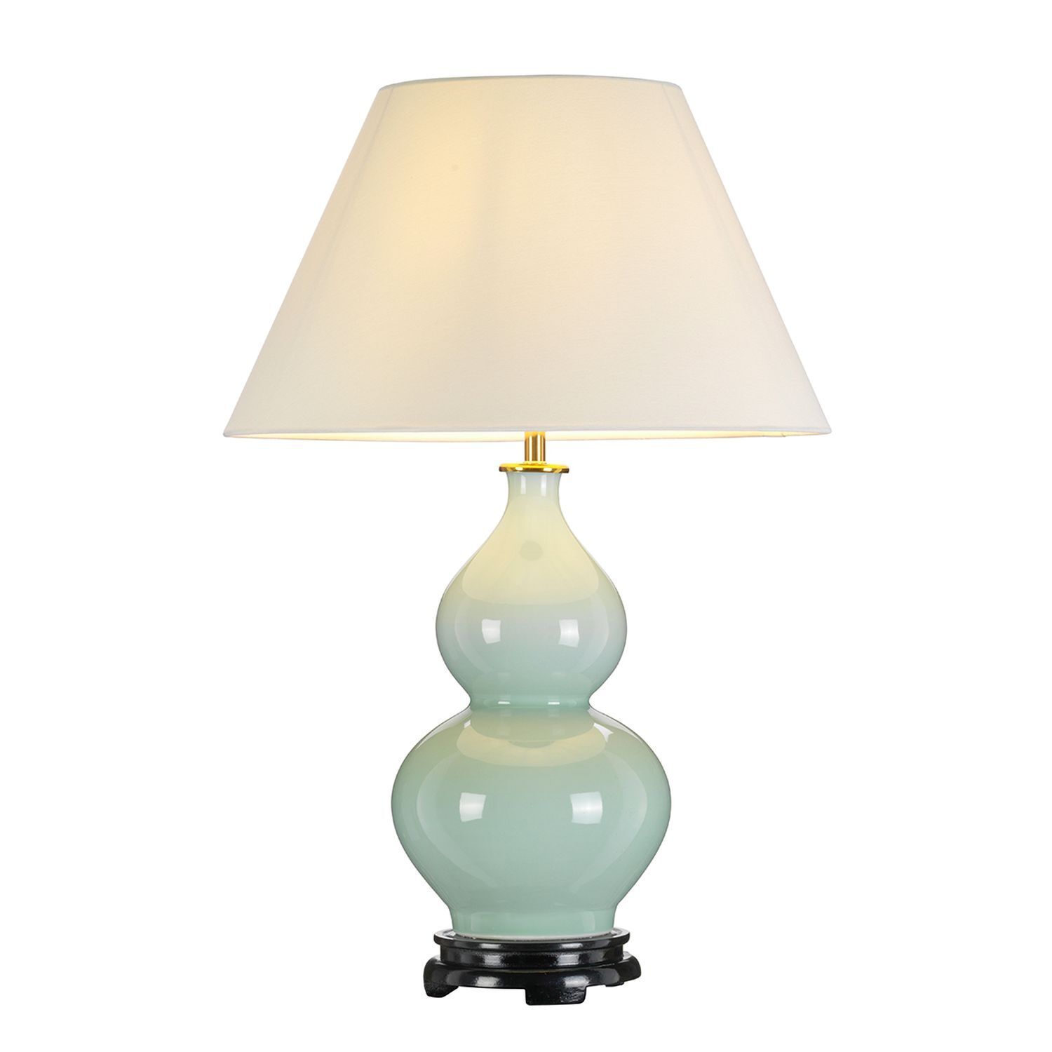 Lampe de table céramique tissu vert écru 64 cm Classique E27