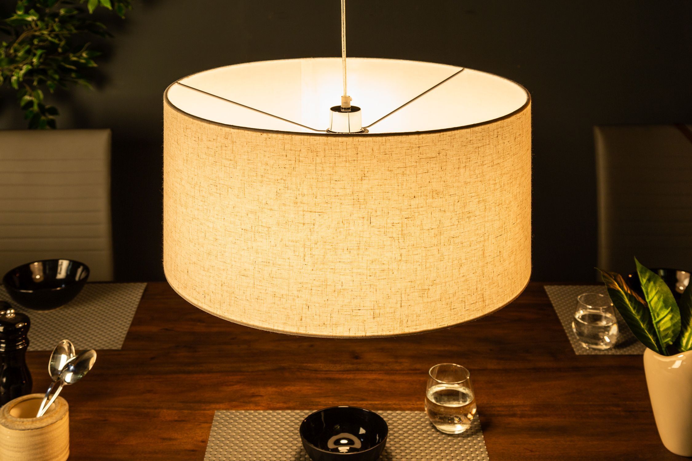 Suspension ronde tissu E27 Ø55 cm Moderne en naturel