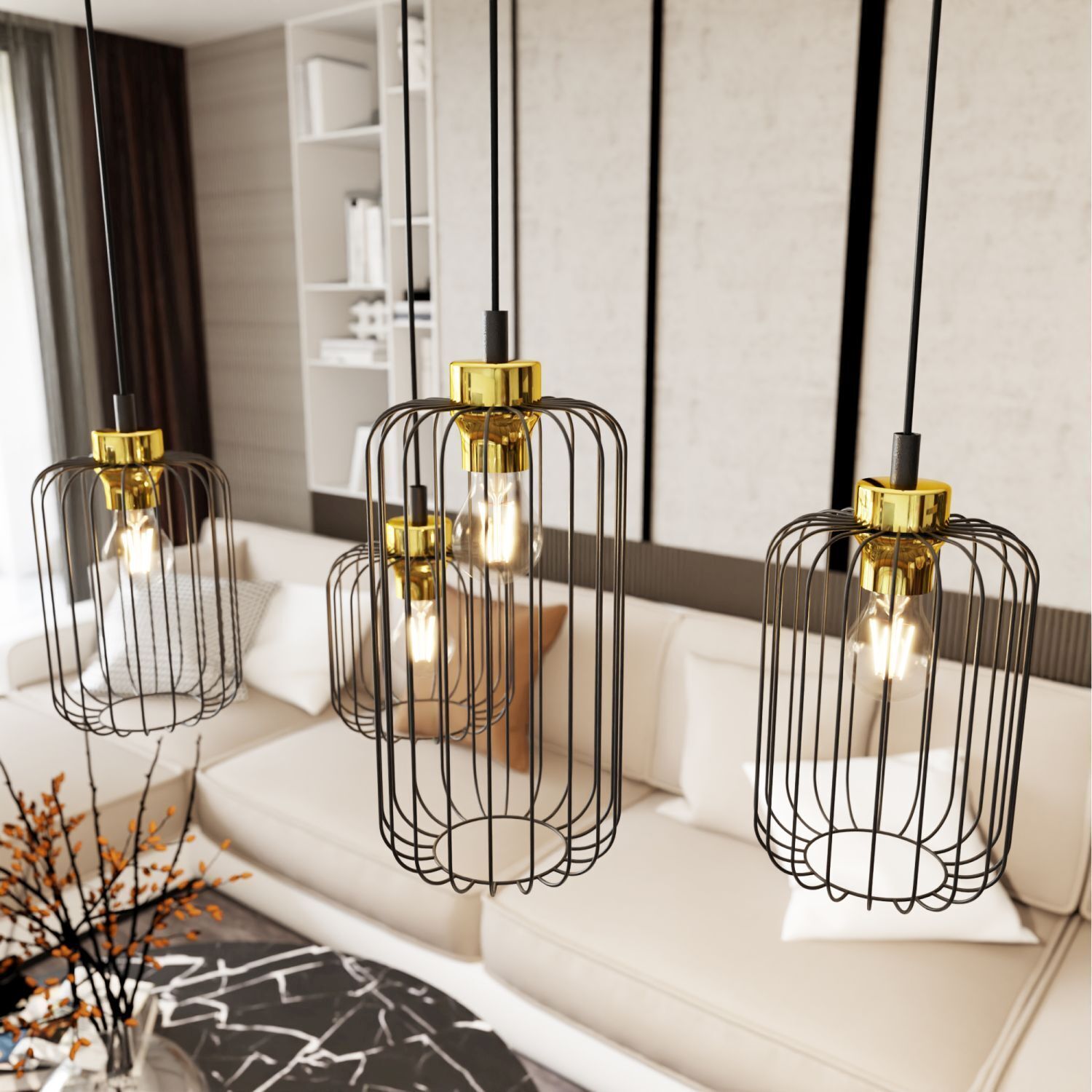 Suspension métal E27 70 cm de long Rétro Noir Or Leuchter, Lampe, Leuchte
