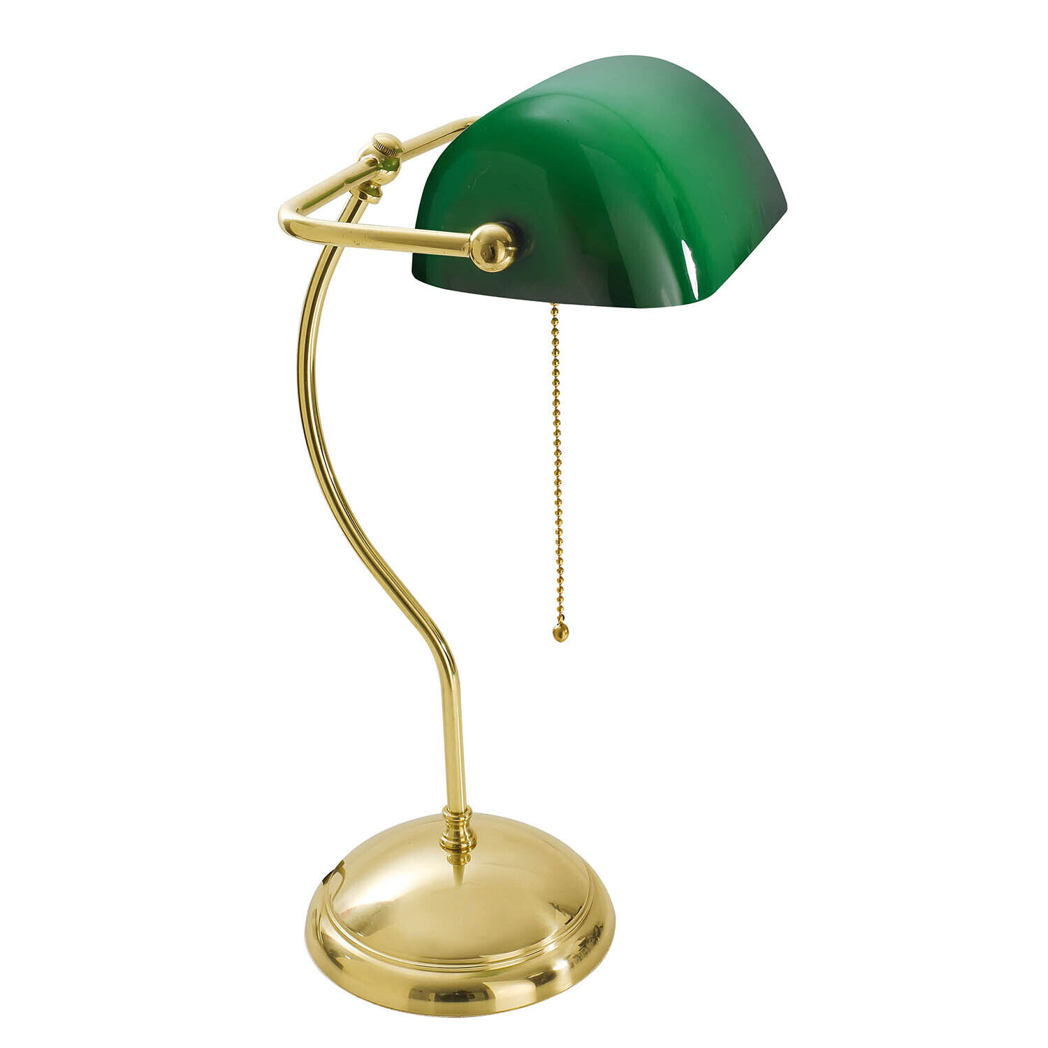 bankerlampe-schreibtischleuchte-vintage-messing-poliert-gruen-1 Schreibtischlampe, Grün, Messing, Klemmarm, Dimmerschalter