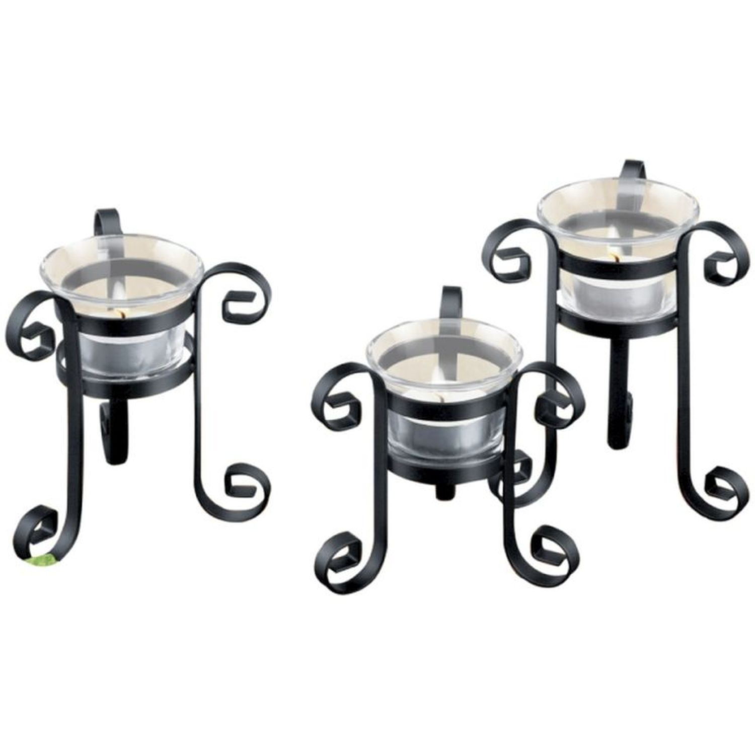 3er Set Teelichthalter Glas Metall inkl. Kerzen Schwarz 3er Set Teelichthalter Glas Metall inkl. Kerzen Schwarz