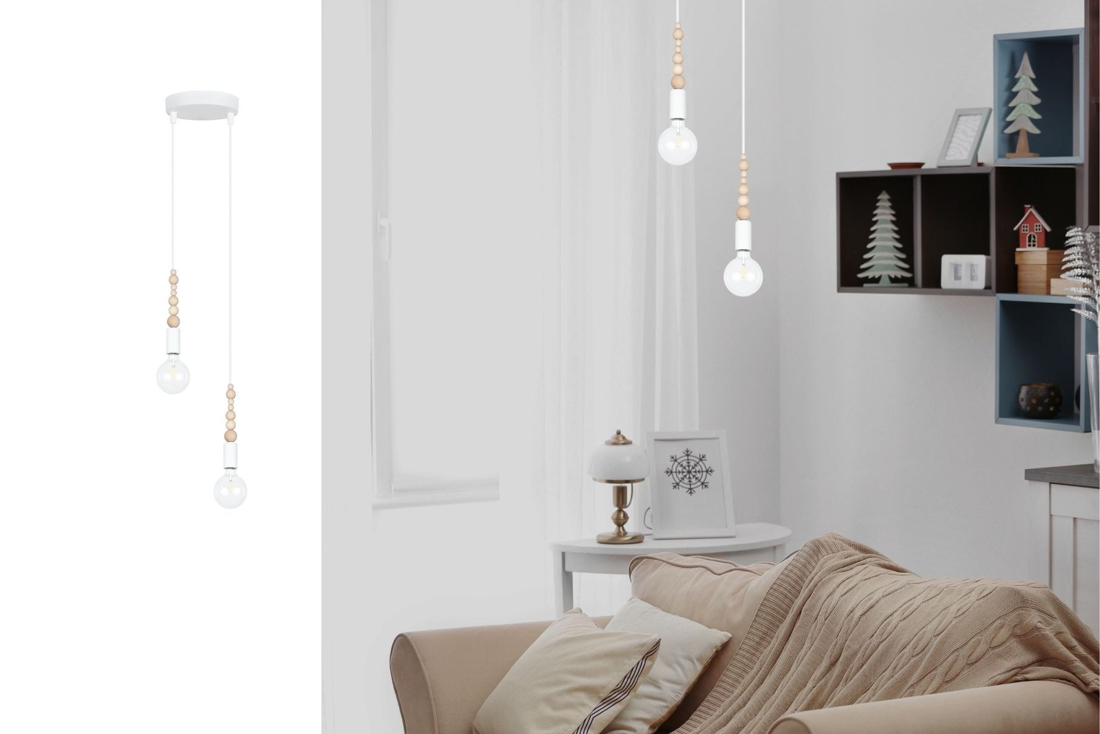 Suspension bois métal blanc E27 Ø14 cm rond confortable Drinnen, Innenarchitektur, Lampe