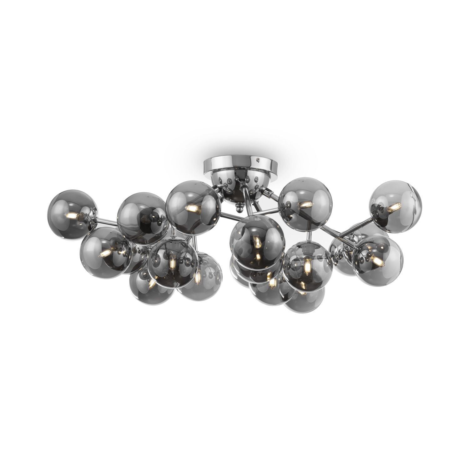 Lampe de plafond métal verre G9 75 cm large chrome gris fumé Deckenleuchte, Kronleuchter, Lampe