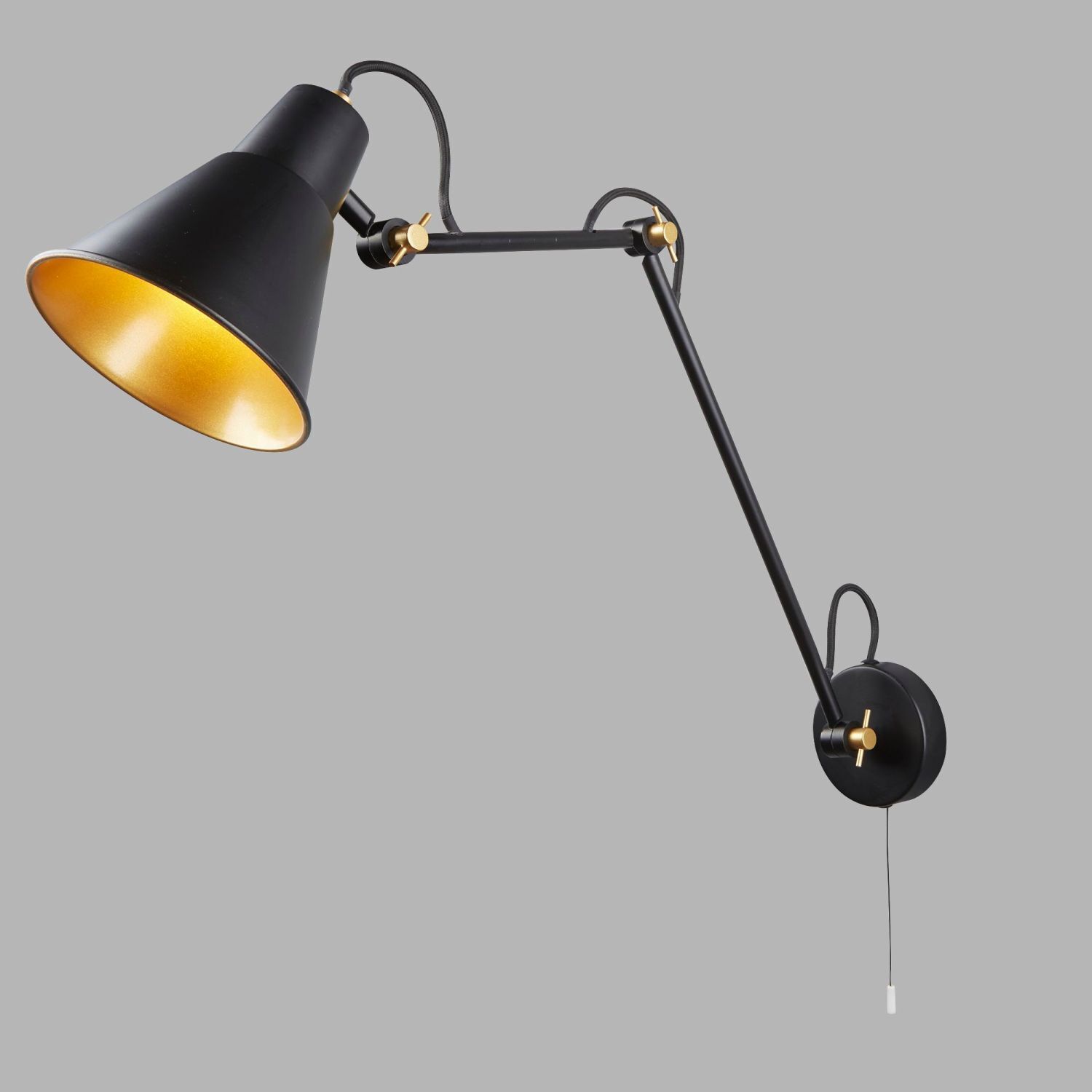 Wandlampe mit Schalter verstellbar Schwarz Gold Gelenke