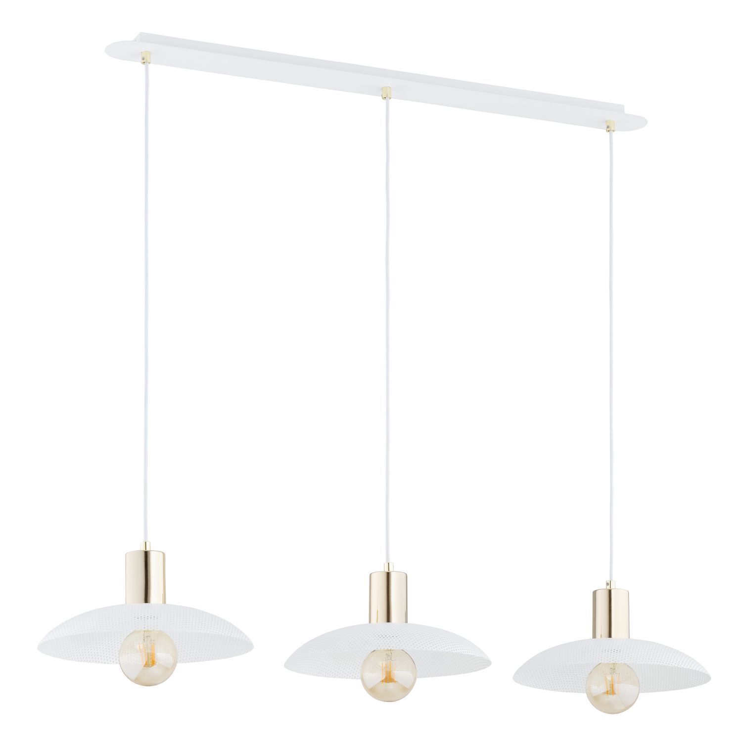 Pendelleuchte Metall L: 90 cm E27 Weiß Gold 3-flammig E27 Leuchter, Lampe, Leuchte, Deckenleuchte