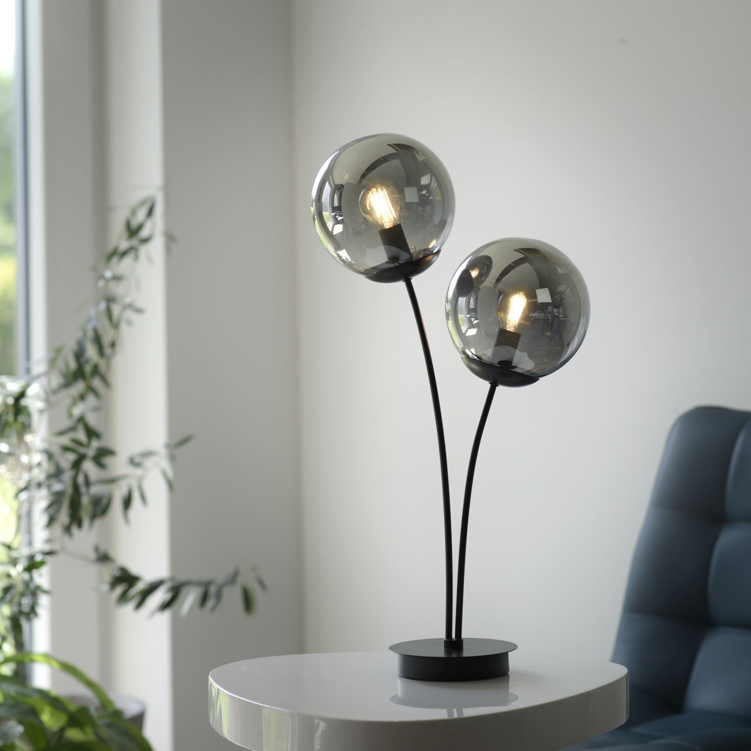 Gemütliche Tischleuchte Rauchglas 60 cm E14 blendarm Lampe