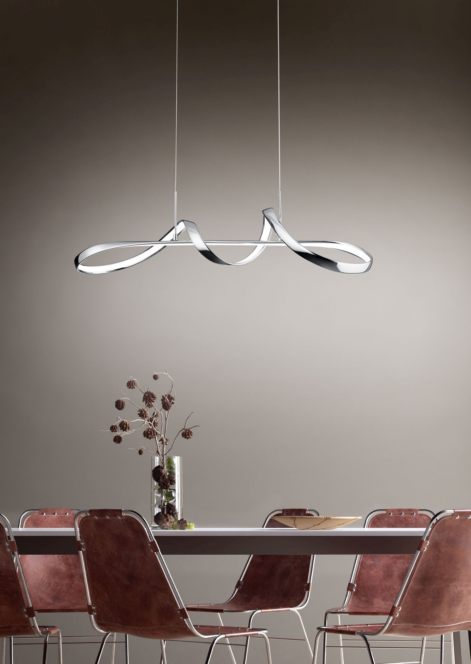 LED Pendelleuchte in Chrom dimmbar L:81 cm 37 W 4500 lm Speisesaal, Esstisch, Tisch, Kronleuchter, Stuhl