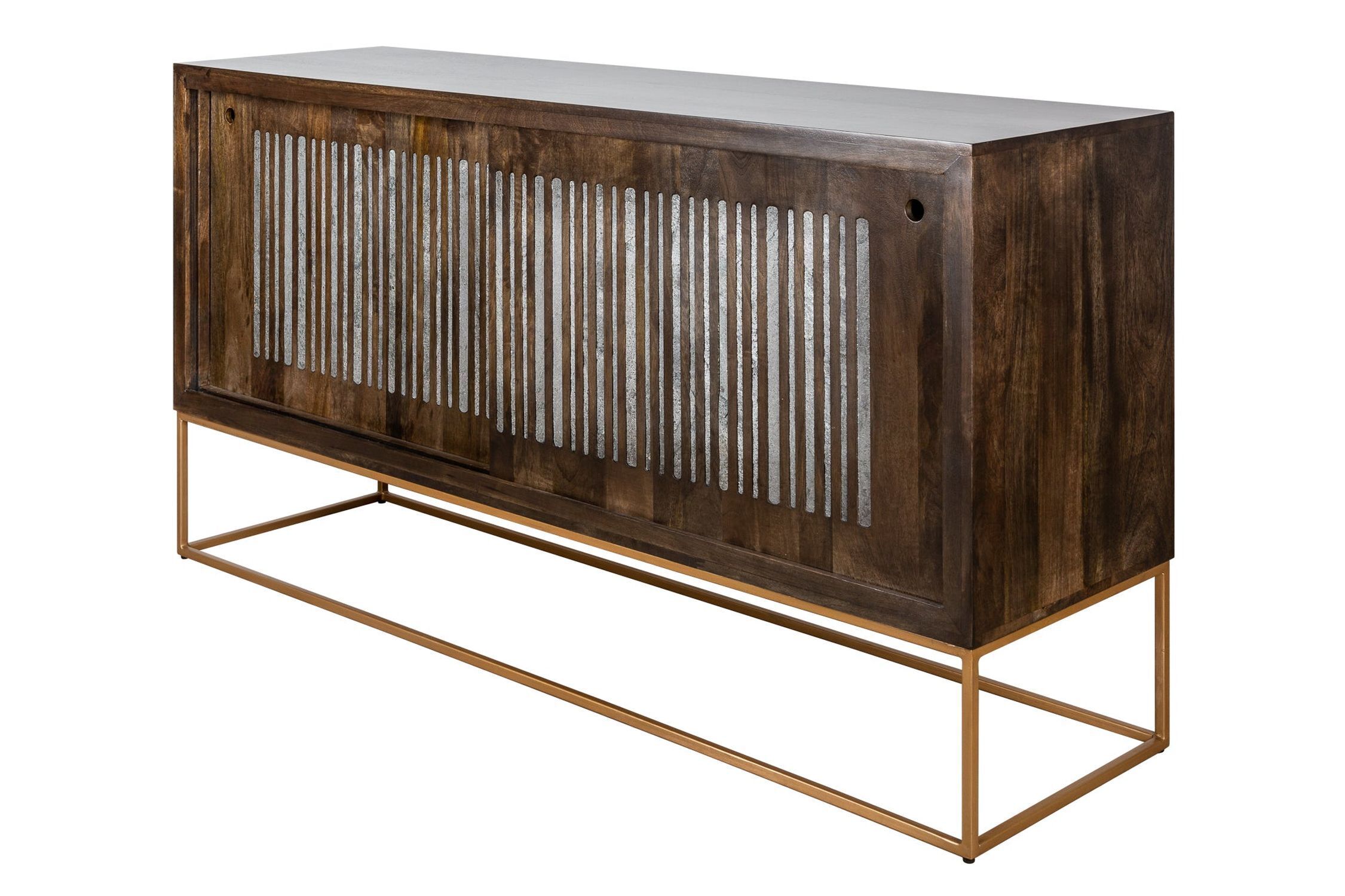 TV Lowboard bois de manguier agate métal 160 x 86 cm porte coulissante