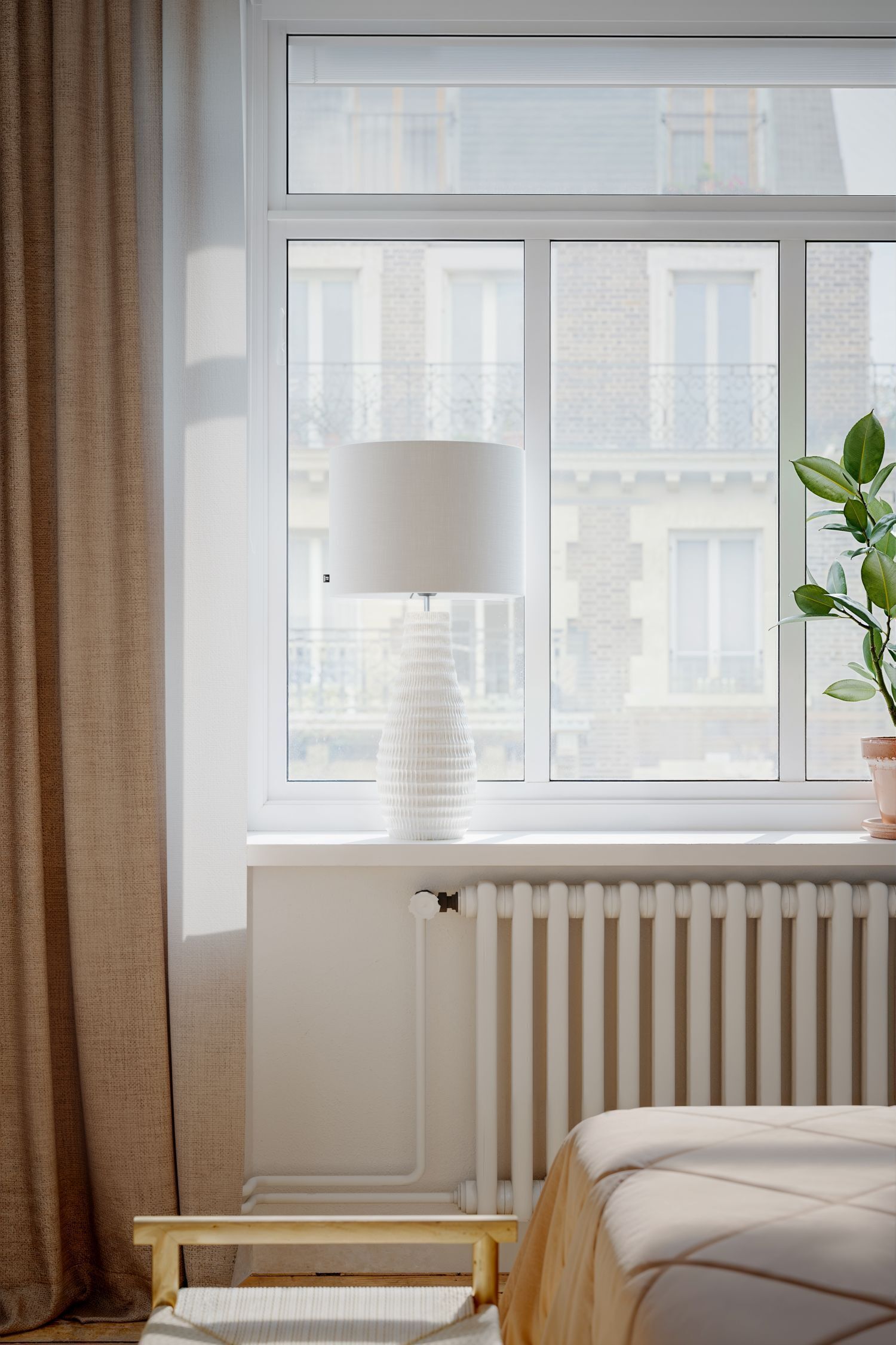 Tischlampe Weiß Creme Keramik Stoff E27 74 cm hoch Fenster, Fensterbank, Lampe