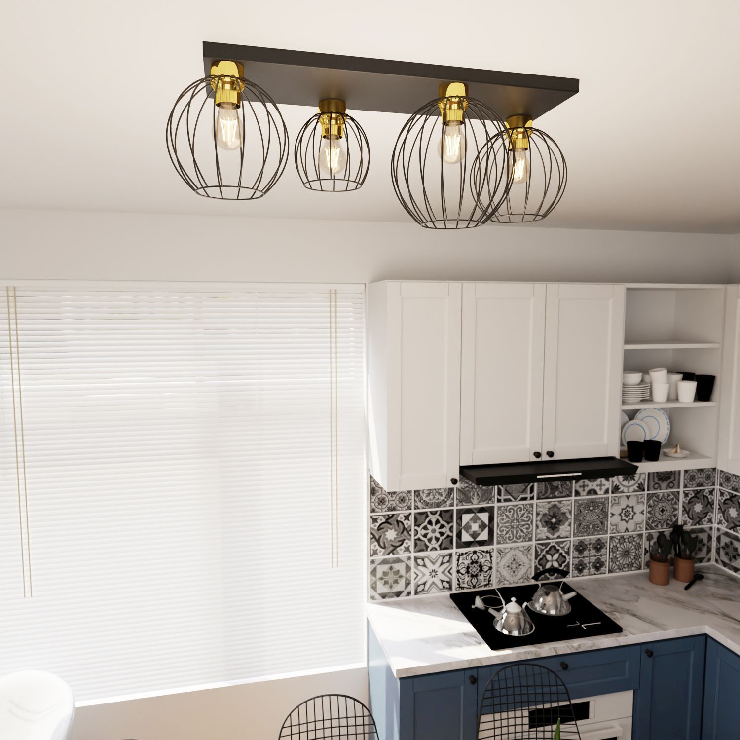 Plafonnier élégant noir or métal E27 L:70 cm Leuchte, Küche, Innenarchitektur, Kronleuchter, Kochfeld