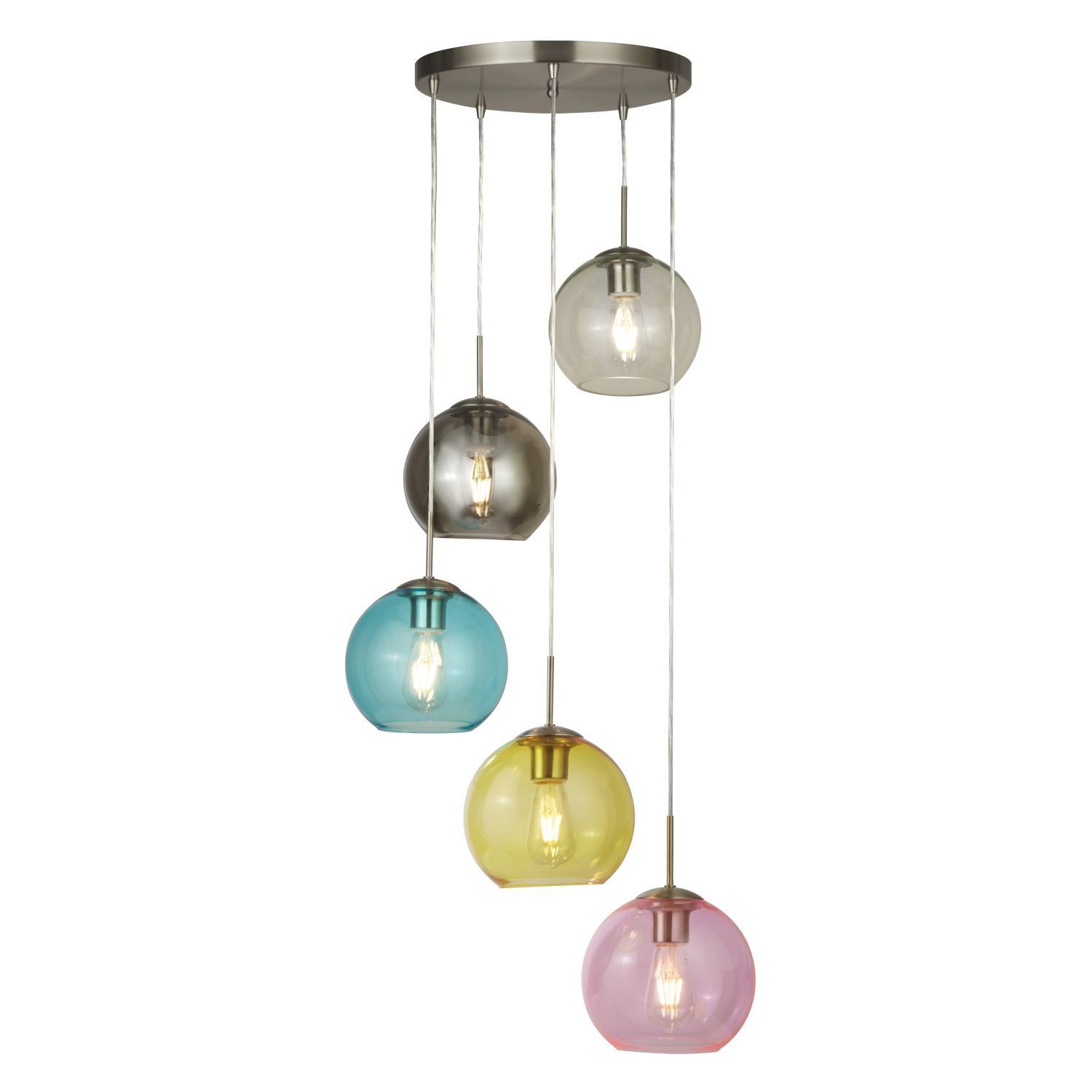 Lampe à suspendre verre Ø 50 cm 5-flamme E27 multicolore chrome