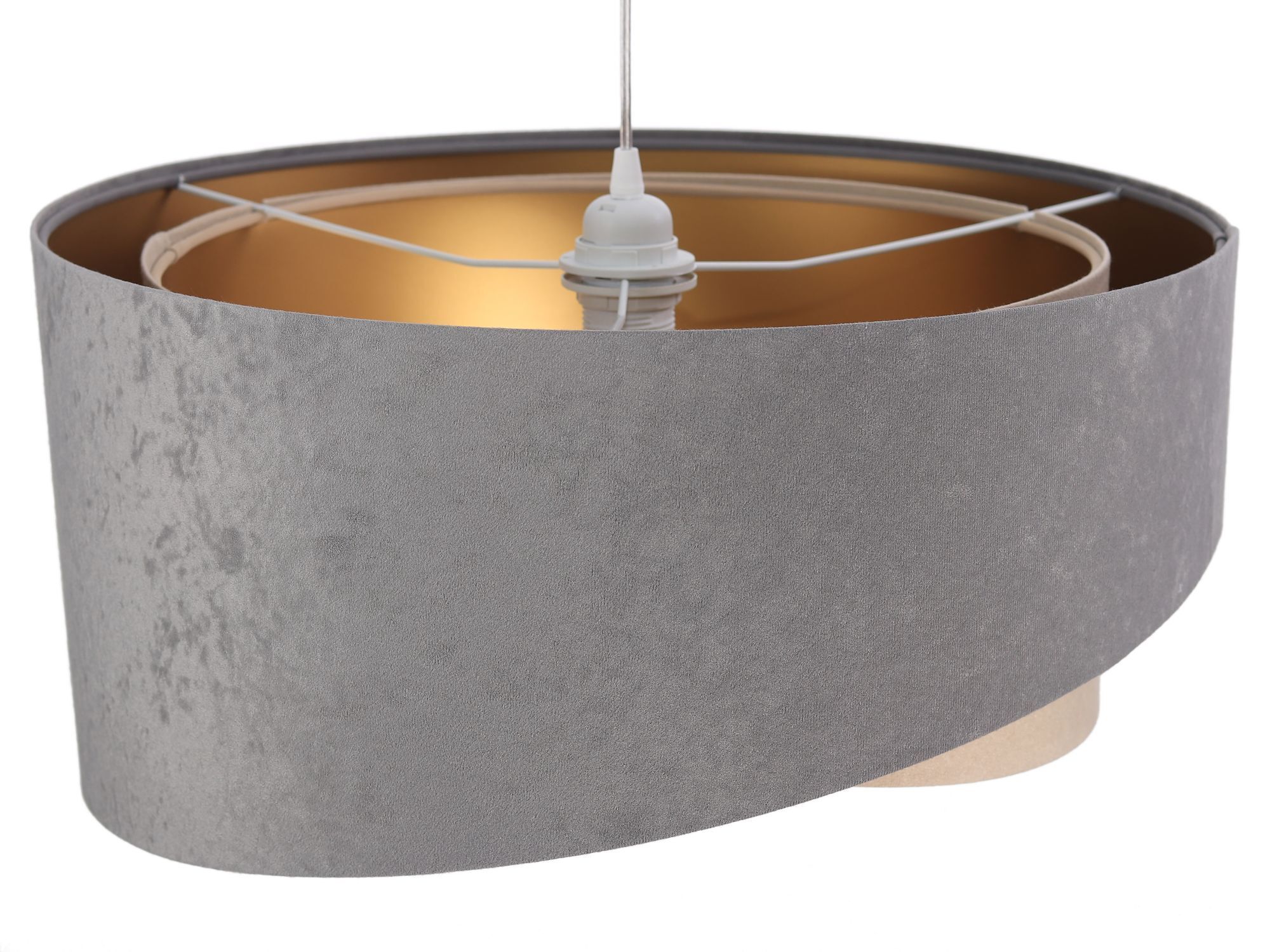Pendelleuchte Grau Beige Gold Ø50cm Stoff Esstisch Lampe, Lampenschirm