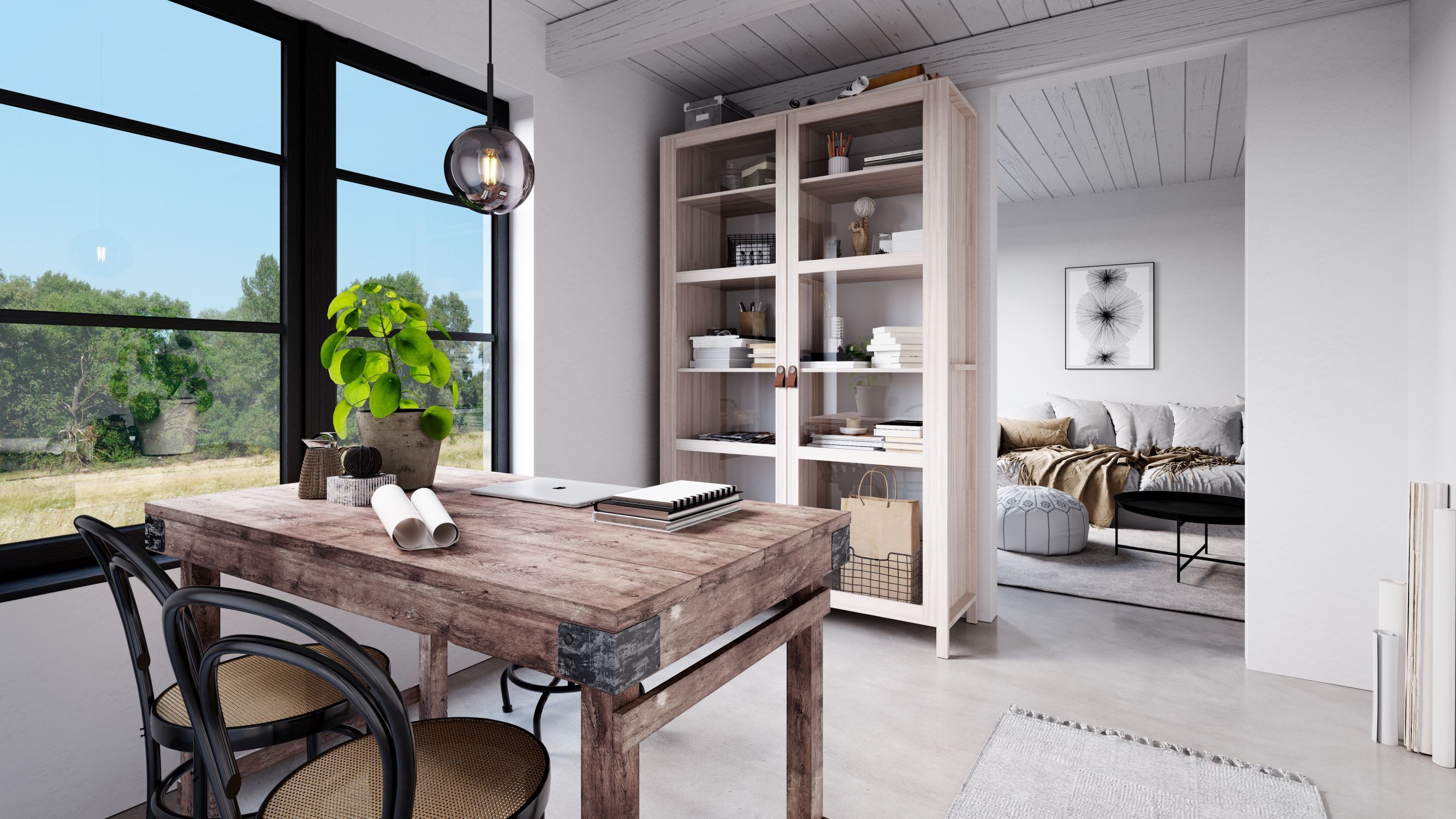 Arbeitszimmer, Esstisch, Holz, Regal, Wohnzimmer