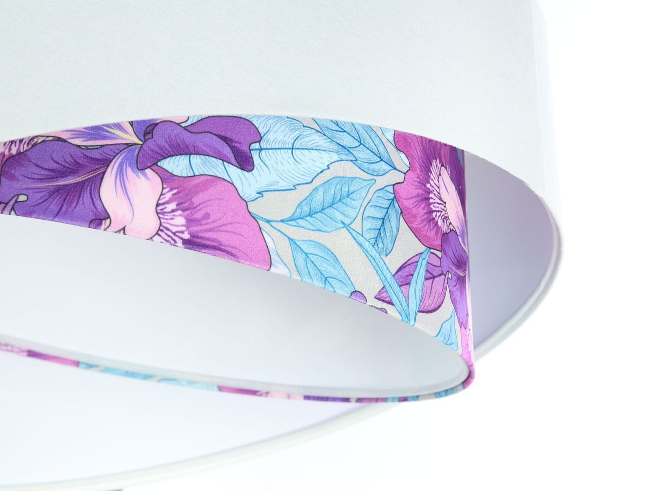 Pendelleuchte Weiß Lila Blumen Print E27 rund Ø 50 cm Stoff Lampe, Lampenschirm