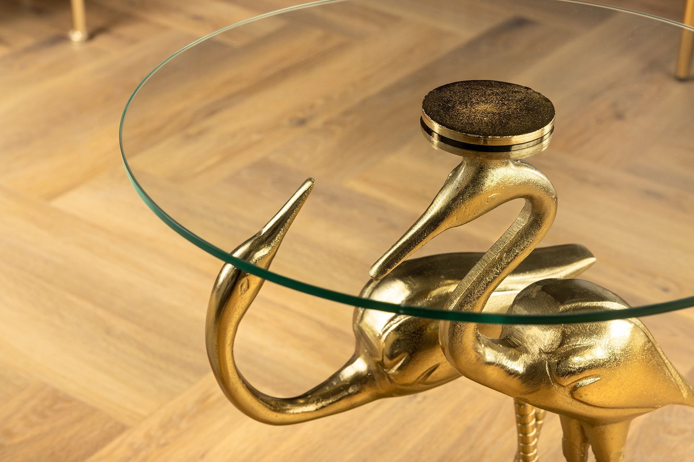 Beistelltisch Hartglas Metall in Gold 40x42 cm Handarbeit Moebel, Tabelle, Tischplatte, Rauchrohr