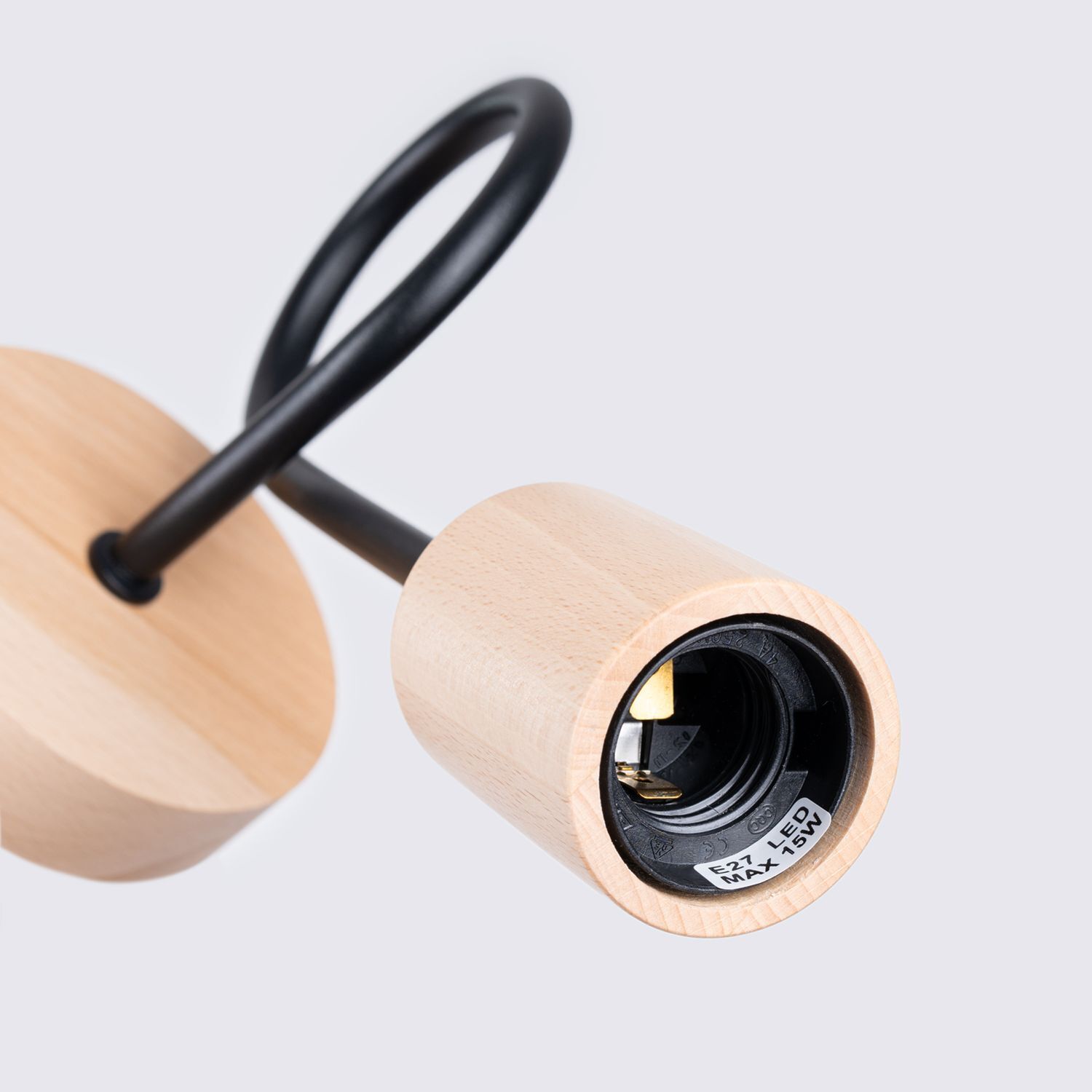 lampenfassung, holzmantel, E27 fassung, hängendes licht, kabelschlinge