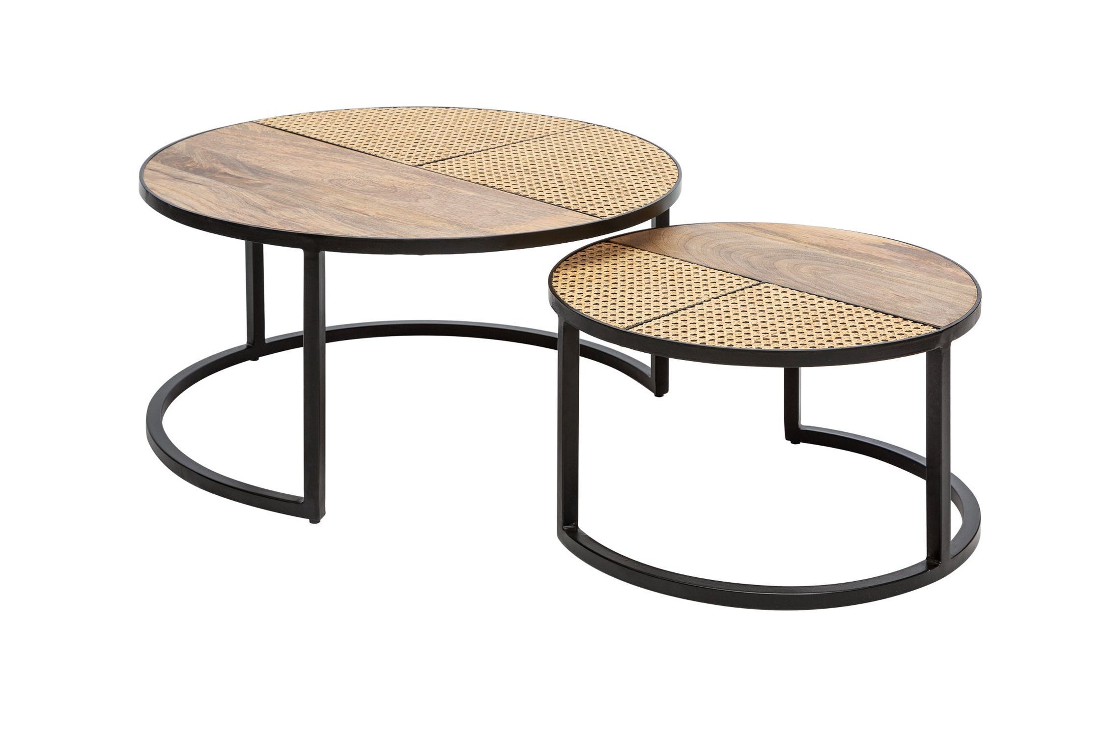 Table basse 2 pièces rotin mangue bois métal rond Table basse 2 pièces rotin mangue bois métal rond