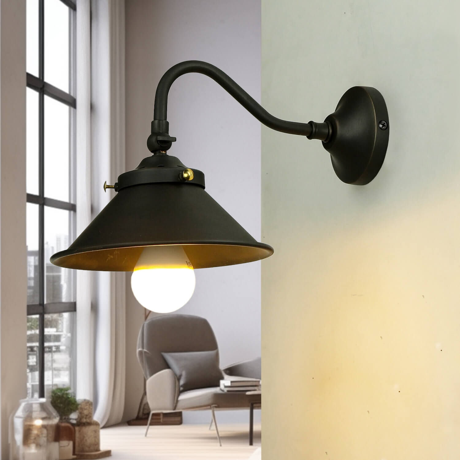 Applique murale bronze foncé en laiton véritable Lampe, Lampenschirm