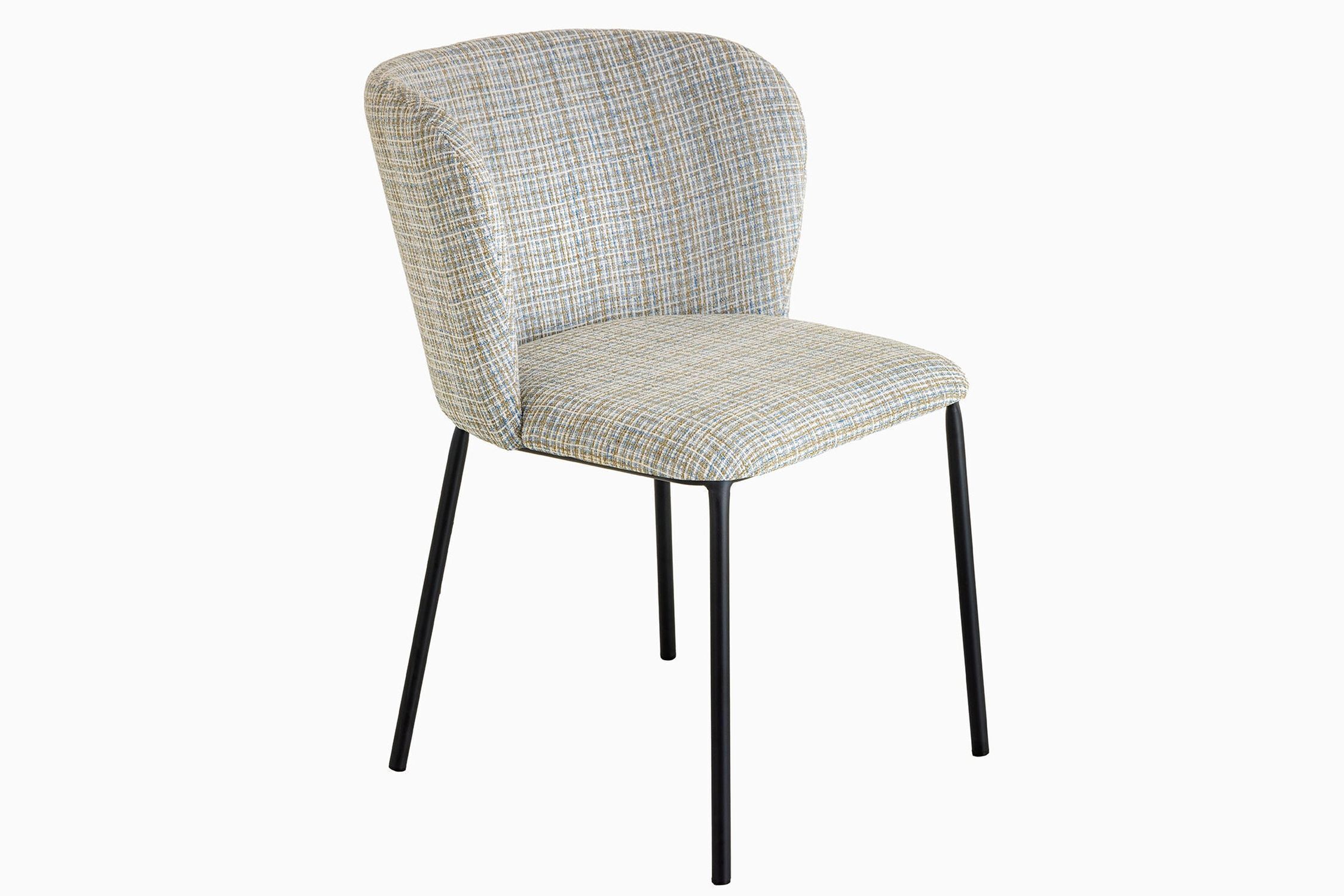 Chaise de salle à manger Blanc Bleu à carreaux Bouclé Métal sans accoudoirs Moebel, Stuhl