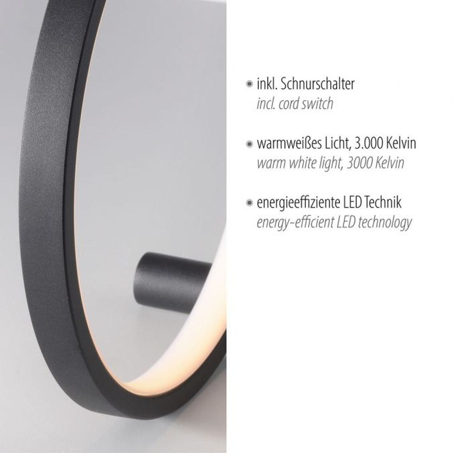 LED Tischlampe Schwarz Metall Ring H:25,5 cm 1290 lm Photographie