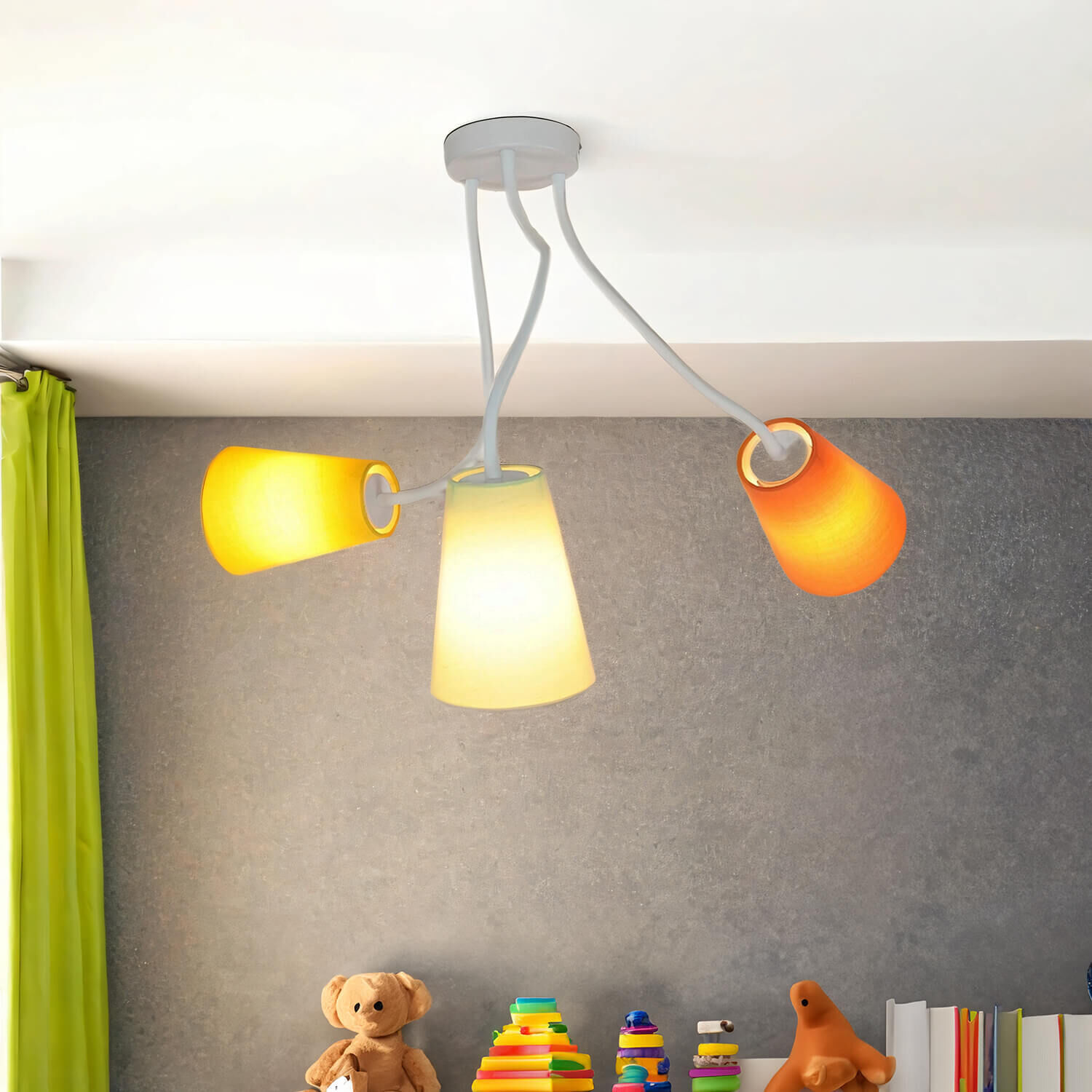 Bunte Deckenlampe 3-flmg Orange Gelb Grün flexibel