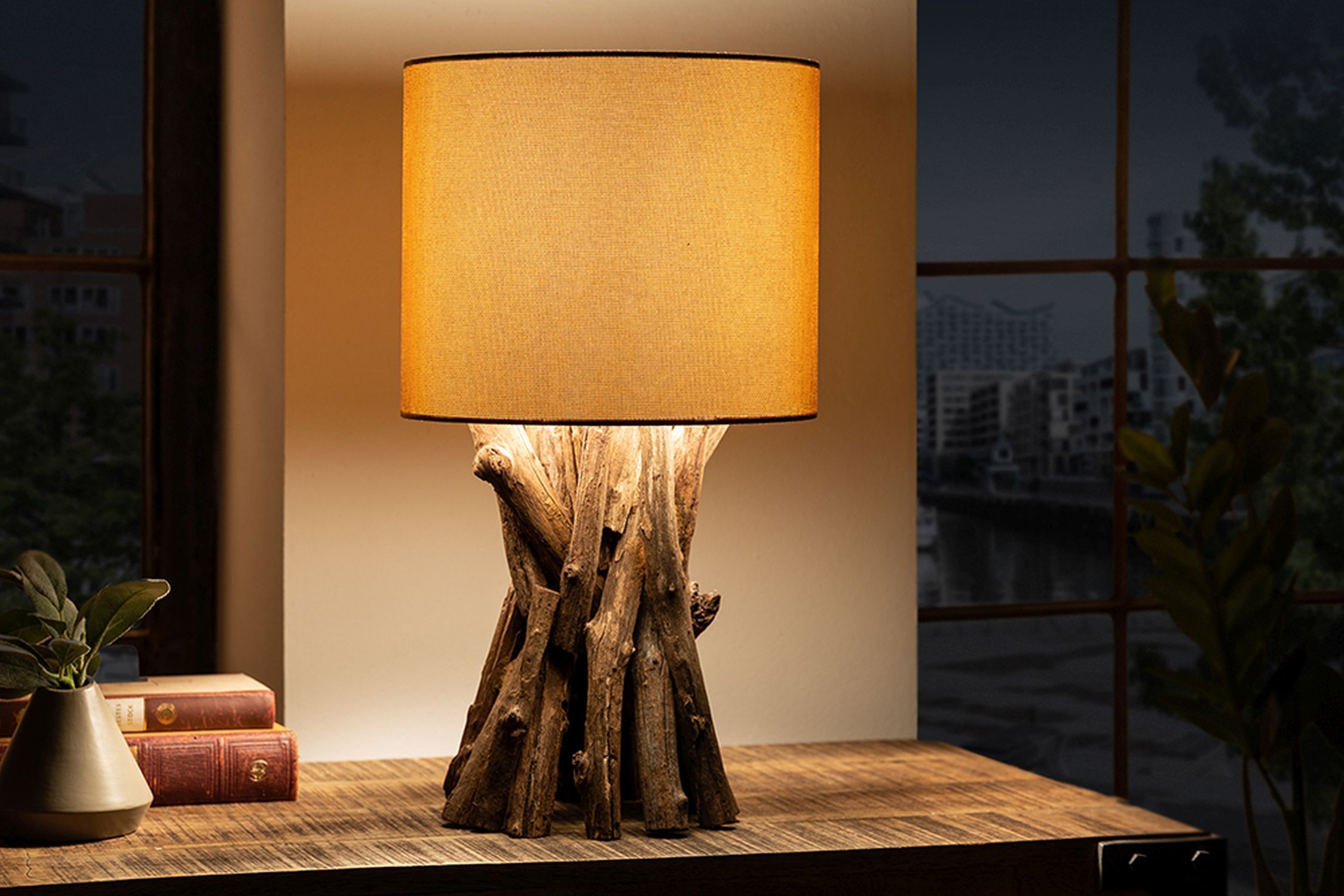 Lampe de table Blendarme bois lin 50 cm E27 confortable