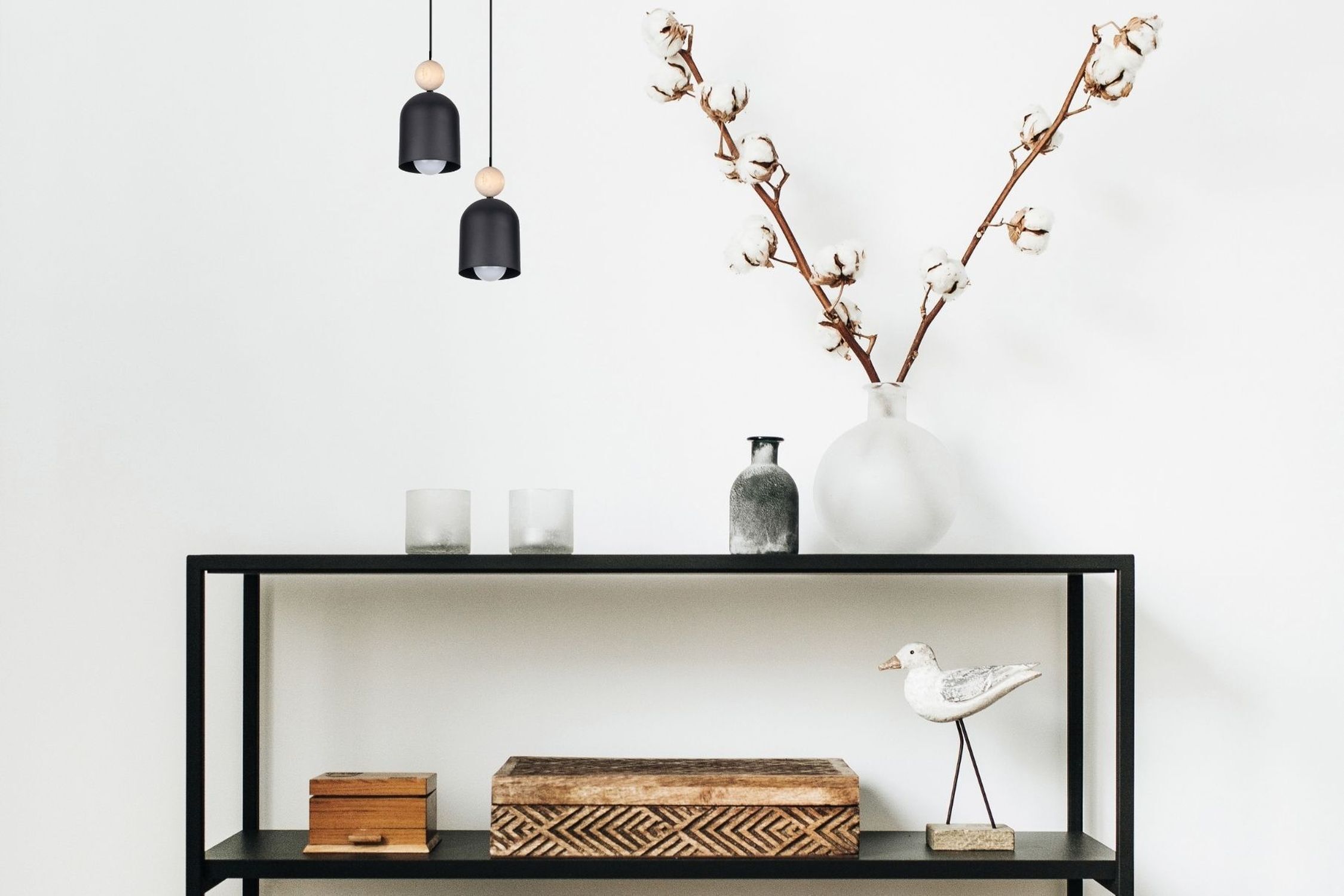 Runde Hängelampe Schwarz Metall Holz 2-flmg E27 Ø21 cm Moebel, Drinnen, Innenarchitektur, Tier, Vogel