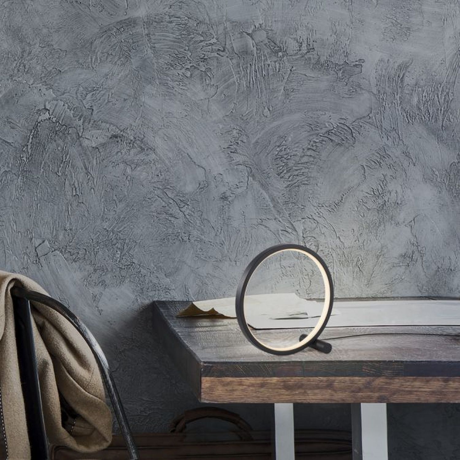 LED Tischlampe Schwarz Metall Ring H:25,5 cm 1290 lm Architektur, Gebäude, Mauer