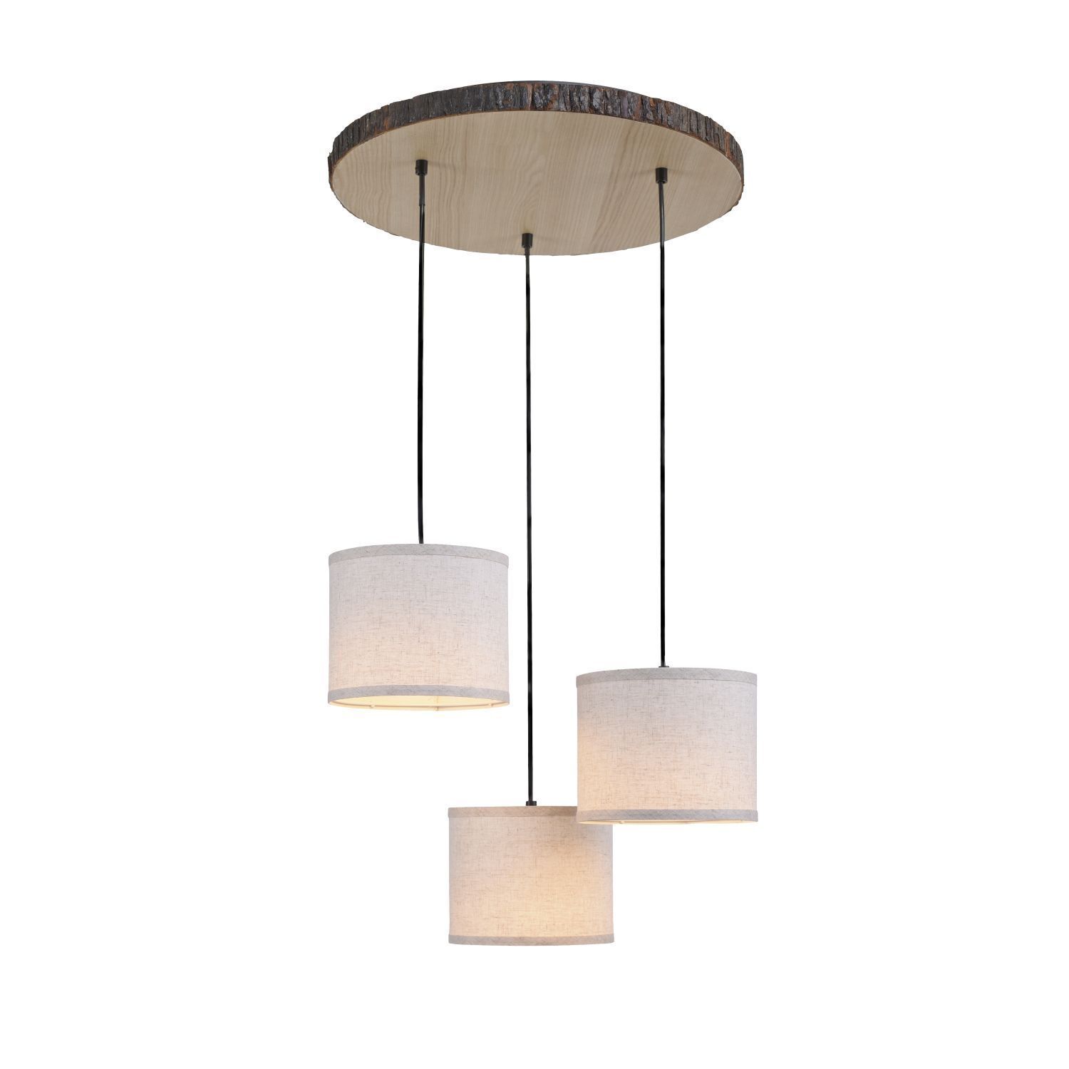 Hängelampe 3-flammig Holz Stoff B:52 cm E27 blendarm Lampe, Kronleuchter